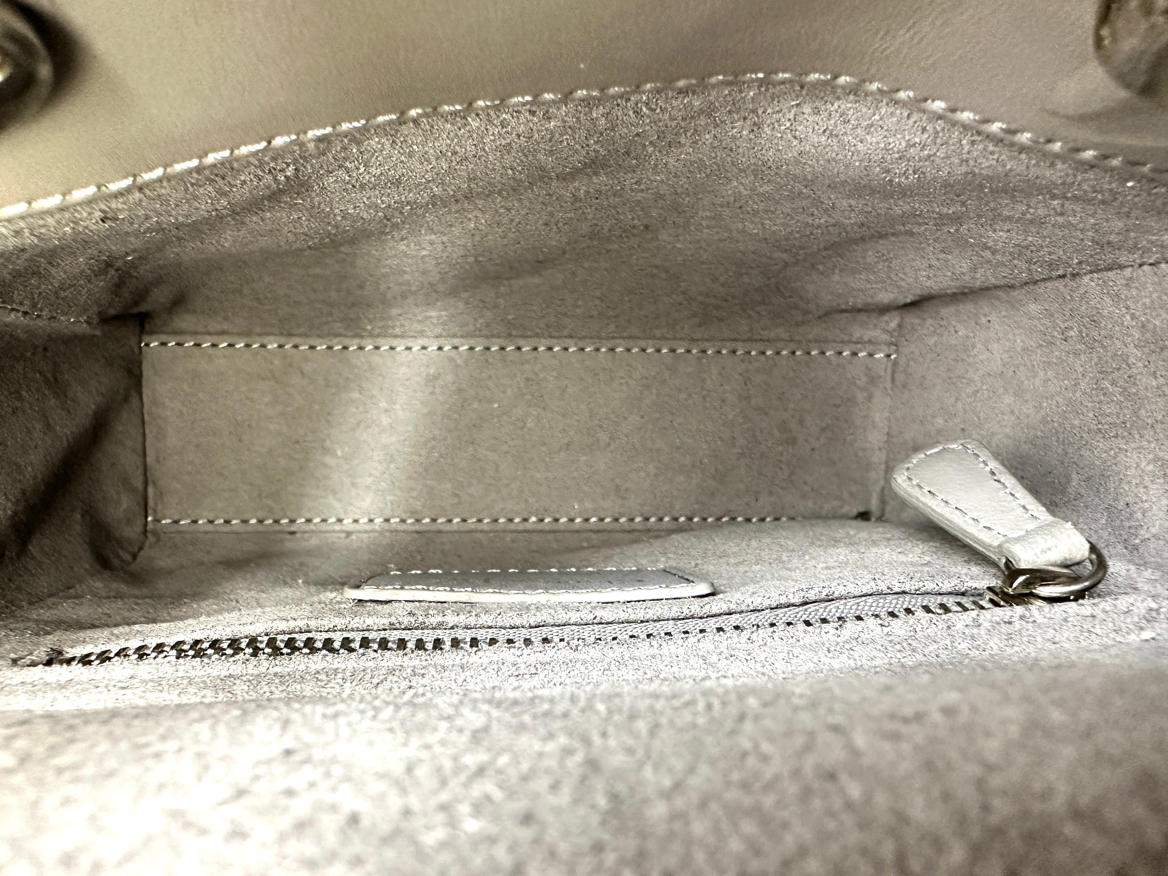Christian Dior Lady Dior Grey Cannage Leather Handle Bag With Silver Charms DR704