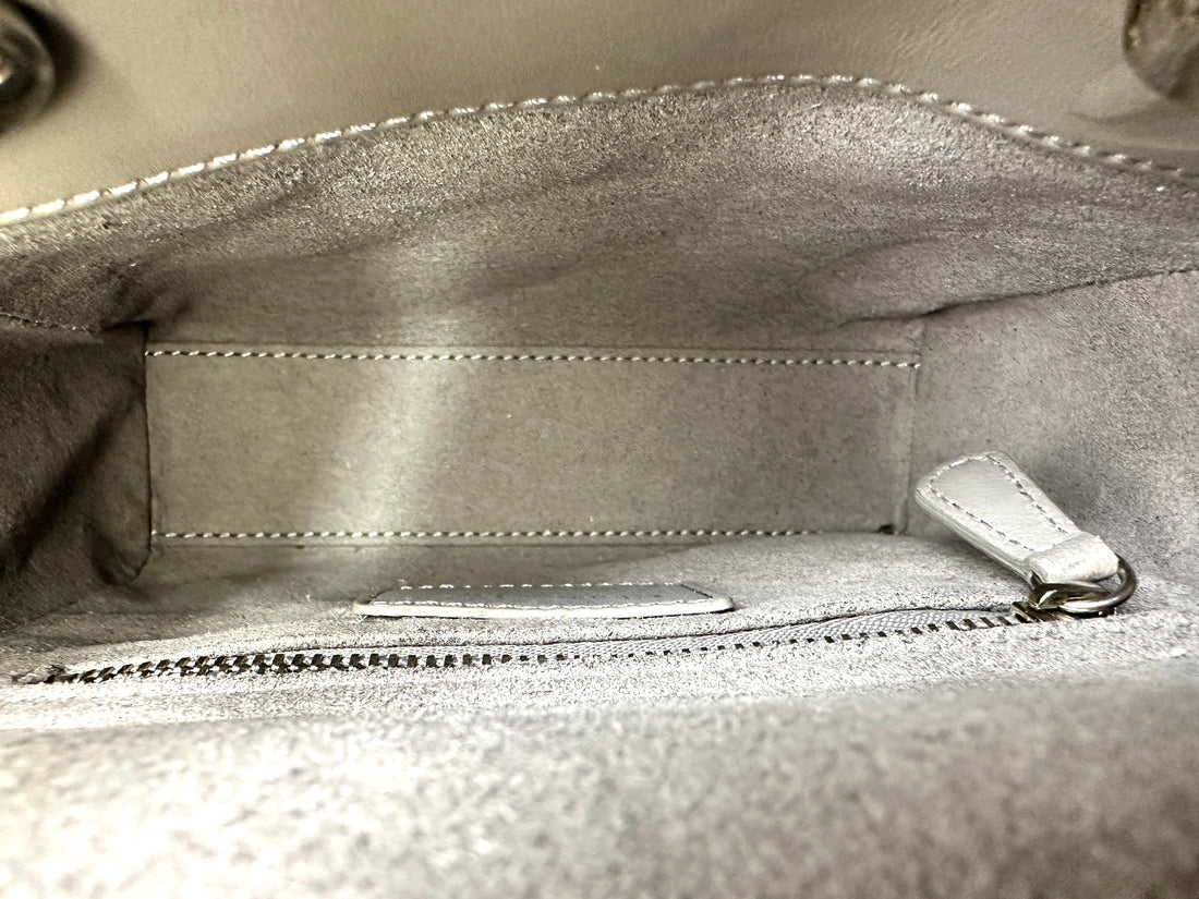 Christian Dior Lady Dior Grey Cannage Leather Handle Bag With Silver Charms DR704
