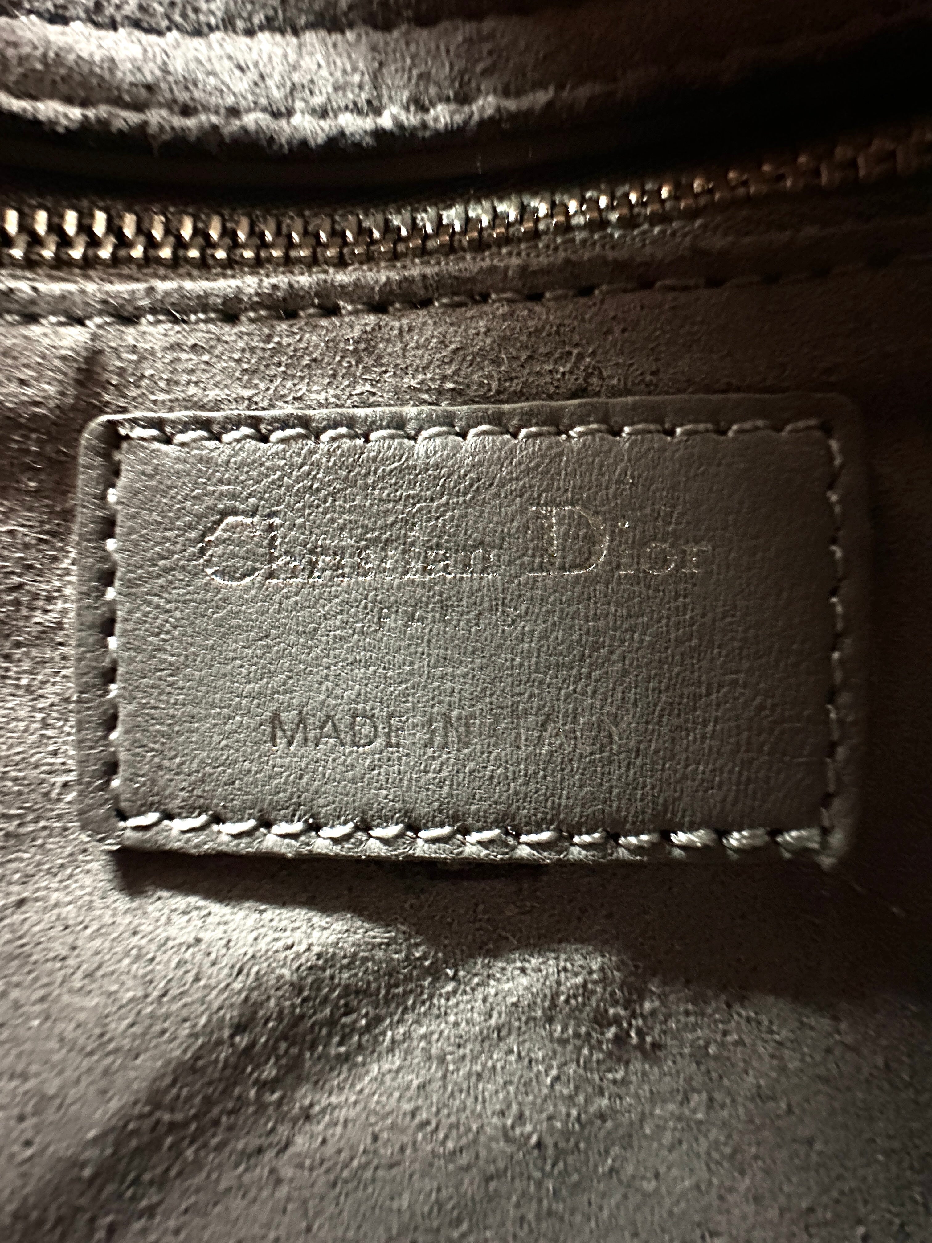 Christian Dior Lady Dior Grey Cannage Leather Handle Bag With Silver Charms DR704