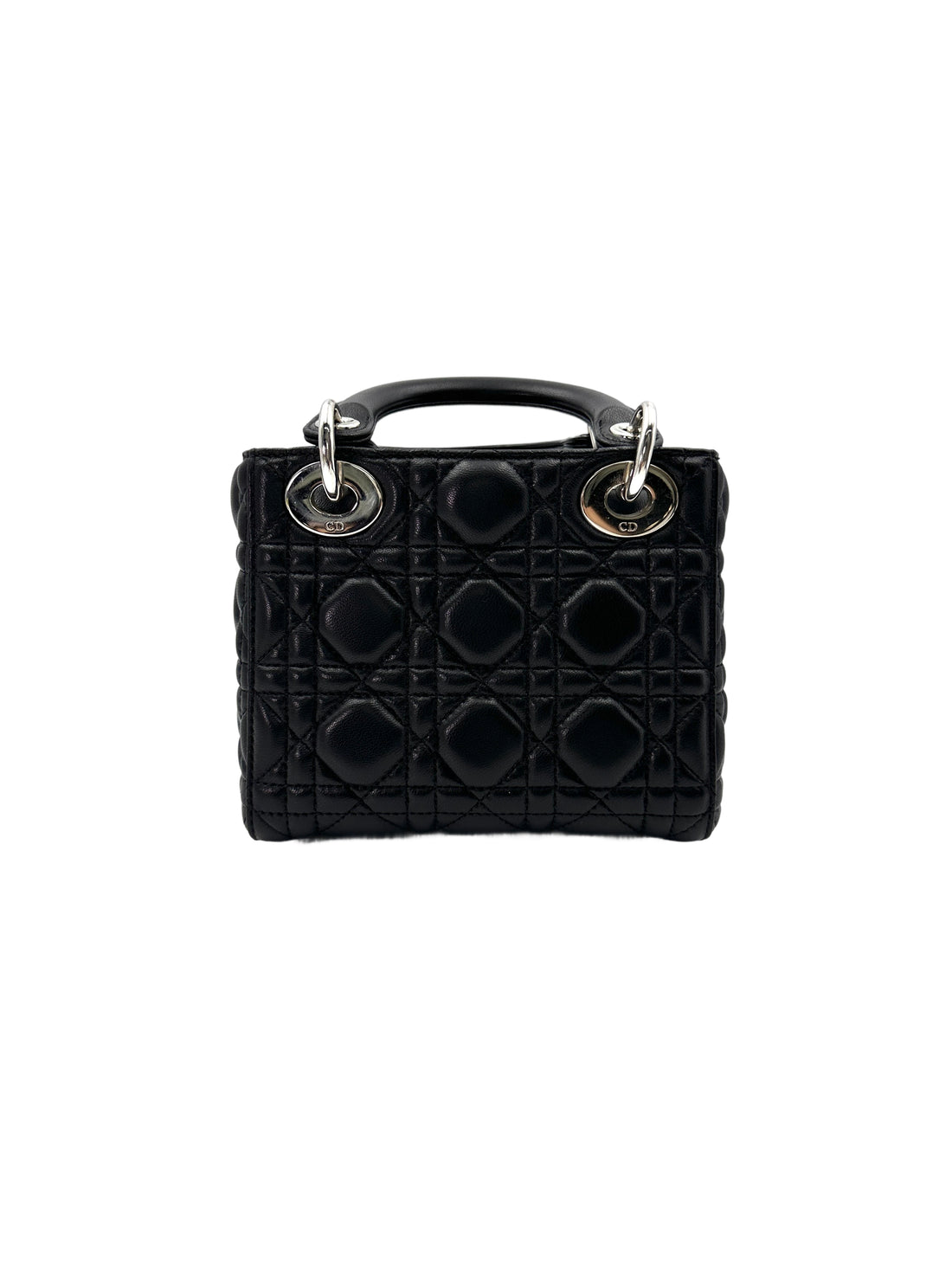 Christian Dior Lady Dior Black Cannage Leather Handle Bag With Silver Charms DR703