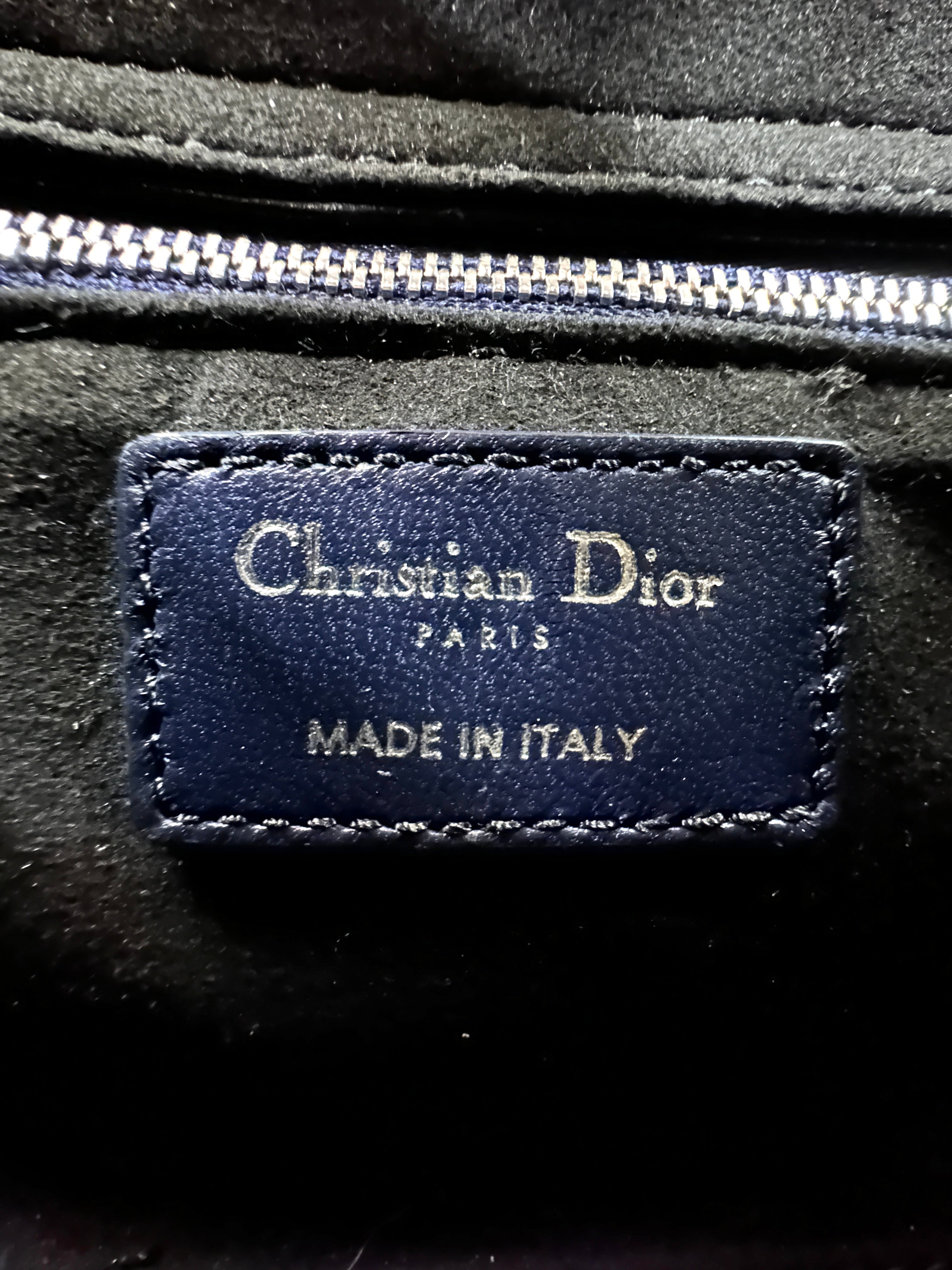 Christian Dior Lady Dior Black Cannage Leather Handle Bag With Silver Charms DR703