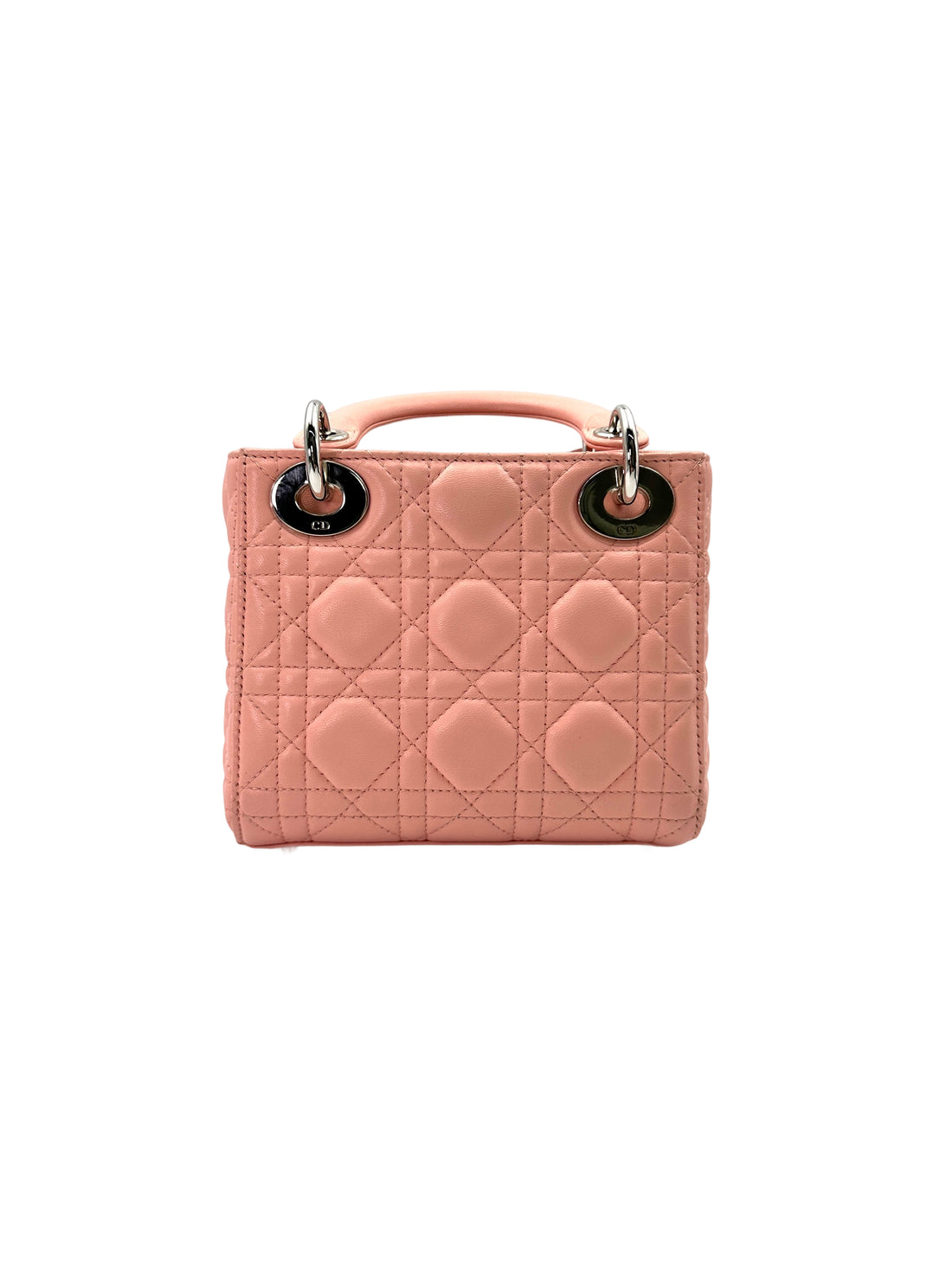 Christian Dior Lady Dior Pink Cannage Lambskin Handle Bag With Silver Charms DR706