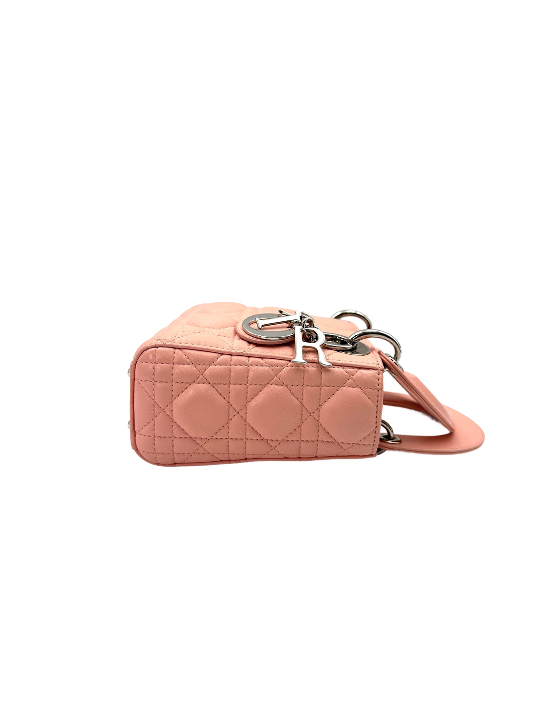 Christian Dior Lady Dior Pink Cannage Lambskin Handle Bag With Silver Charms DR706