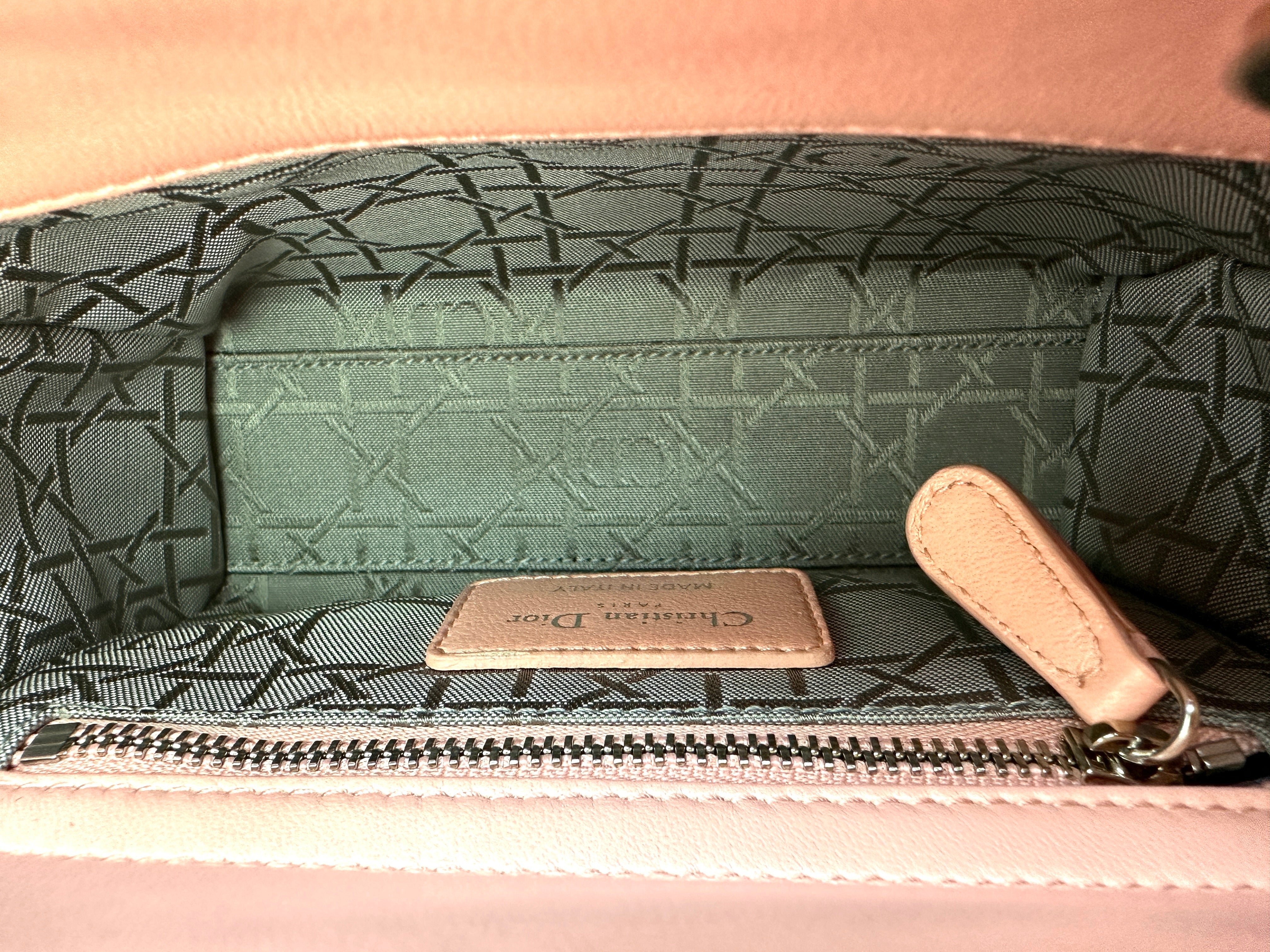 Christian Dior Lady Dior Pink Cannage Lambskin Handle Bag With Silver Charms DR706