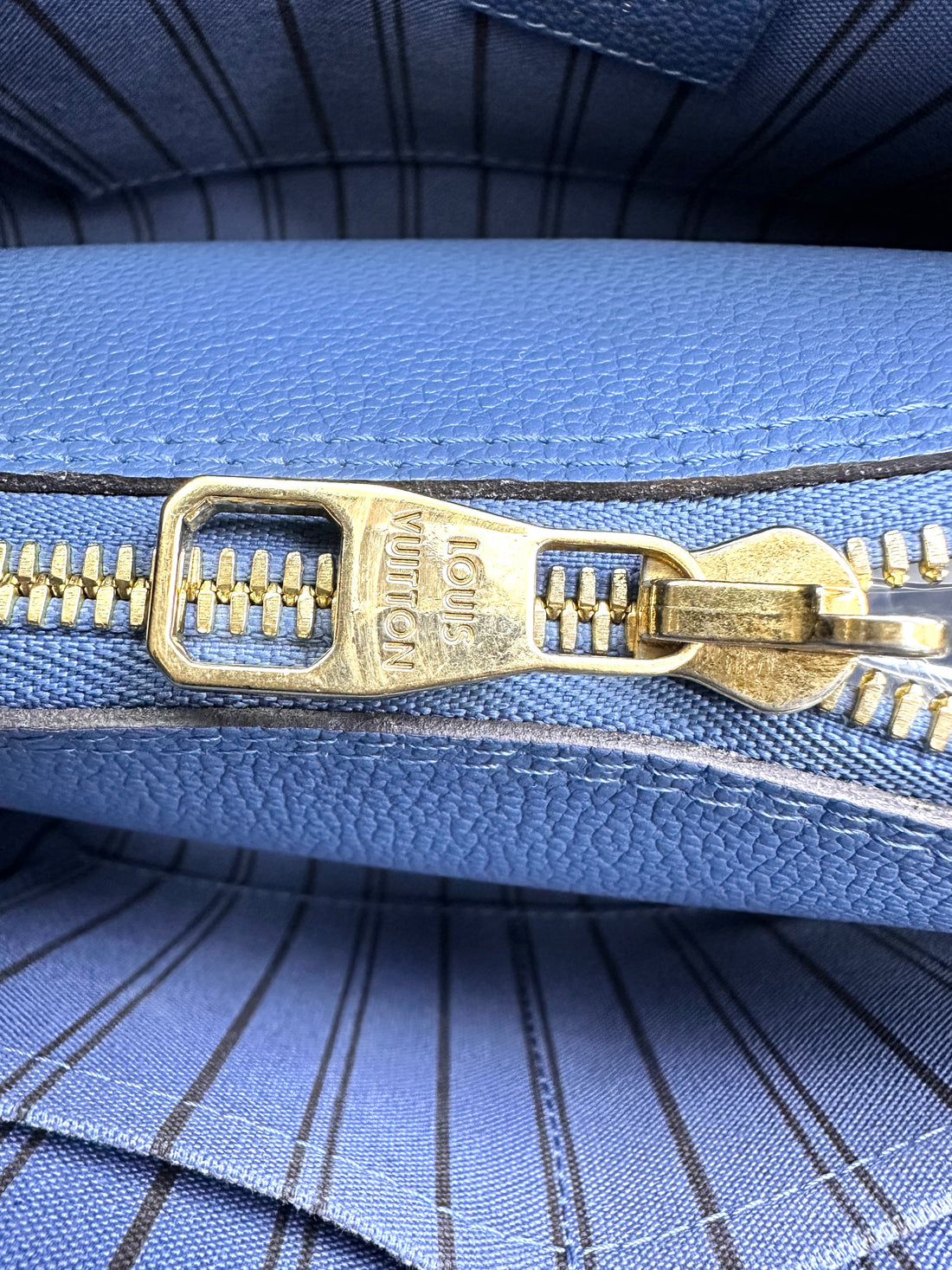 Louis Vuitton Montaigne Blue Monogram Empreinte Leather Handle Bag LV2542