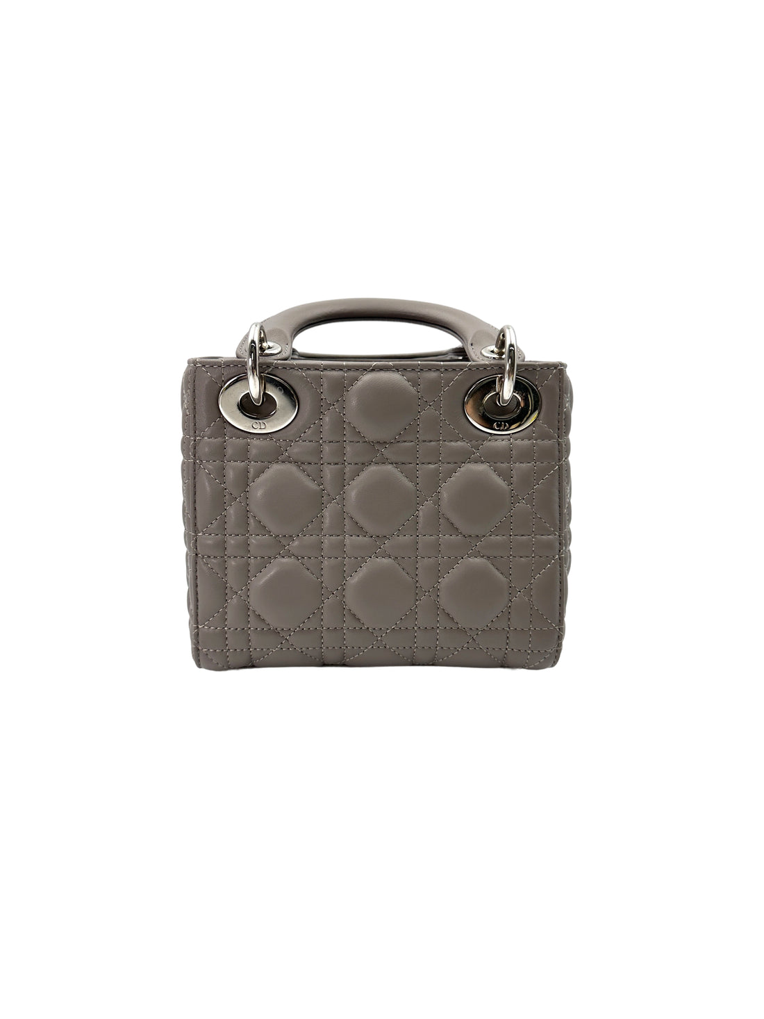 Christian Dior Lady Dior Grey Cannage Leather Handle Bag With Silver Charms DR702