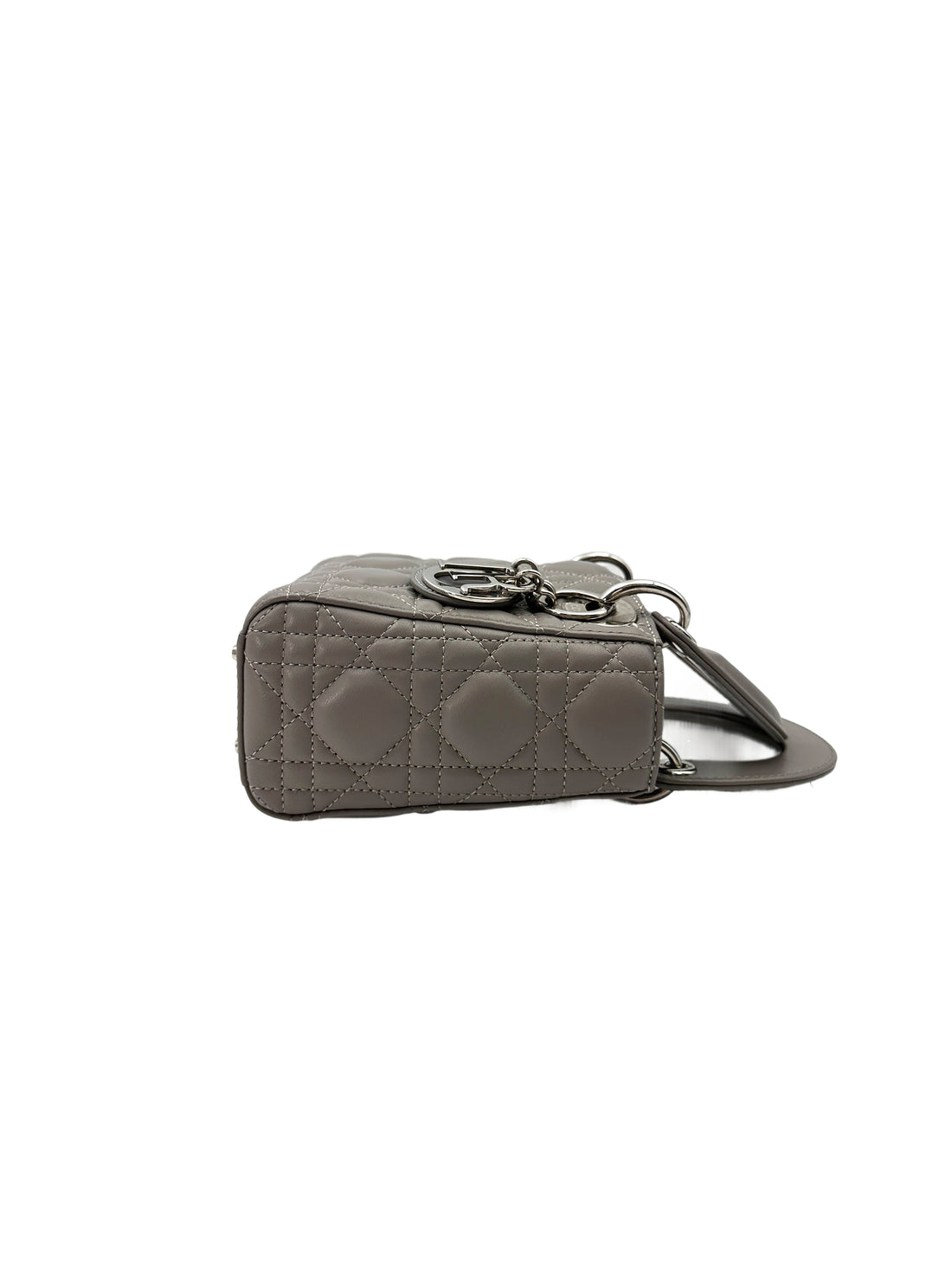 Christian Dior Lady Dior Grey Cannage Leather Handle Bag With Silver Charms DR702