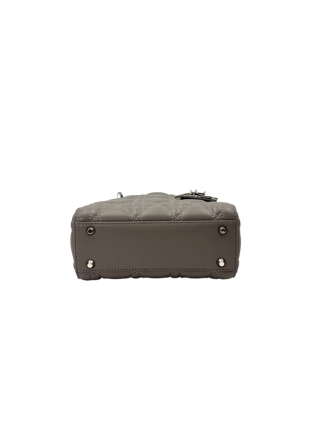 Christian Dior Lady Dior Grey Cannage Leather Handle Bag With Silver Charms DR702