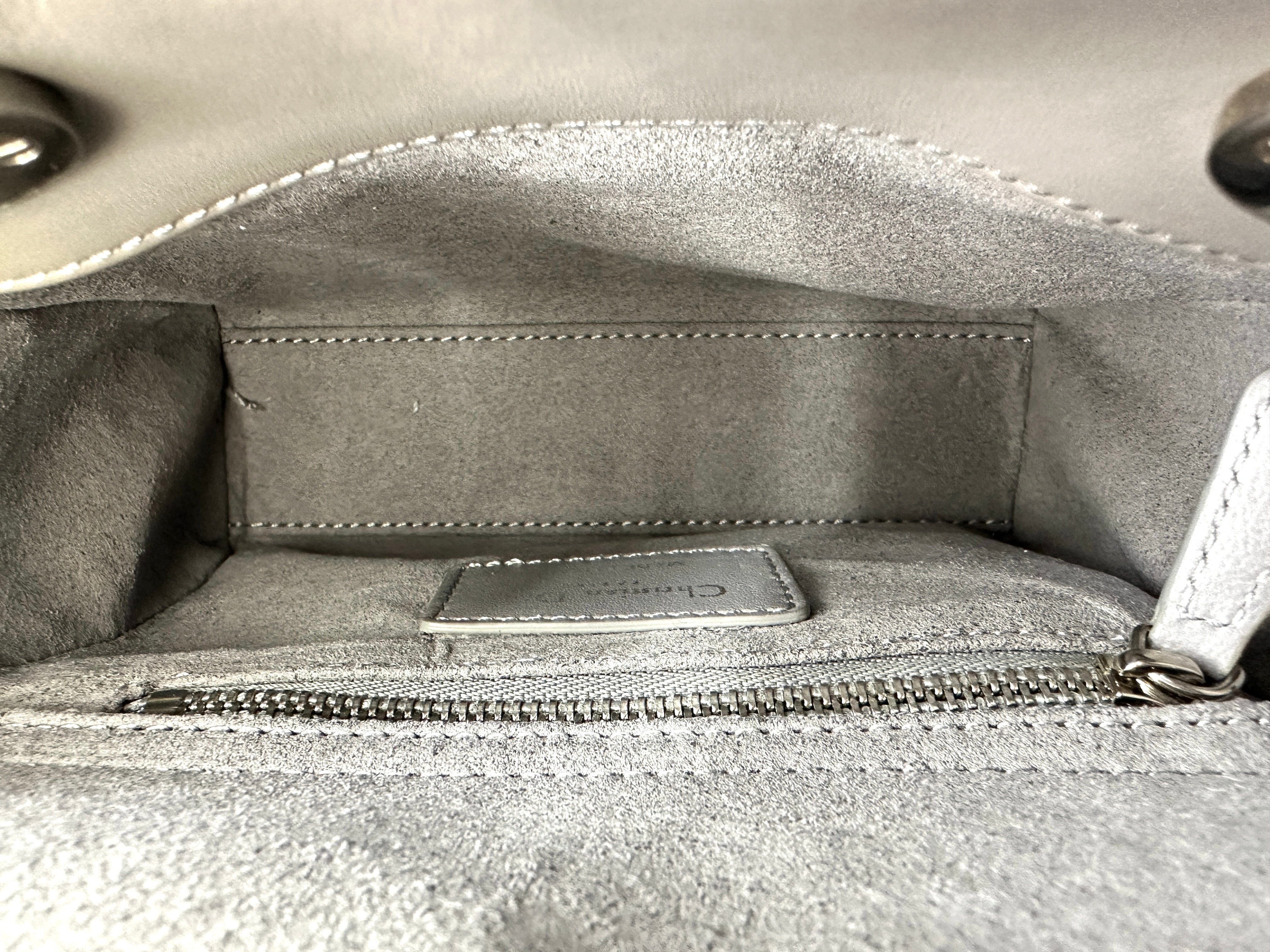 Christian Dior Lady Dior Grey Cannage Leather Handle Bag With Silver Charms DR702