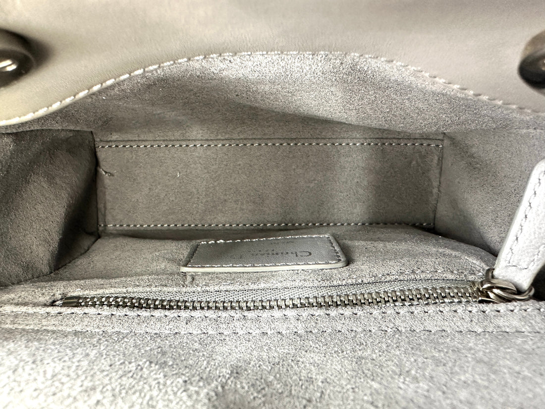 Christian Dior Lady Dior Grey Cannage Leather Handle Bag With Silver Charms DR702