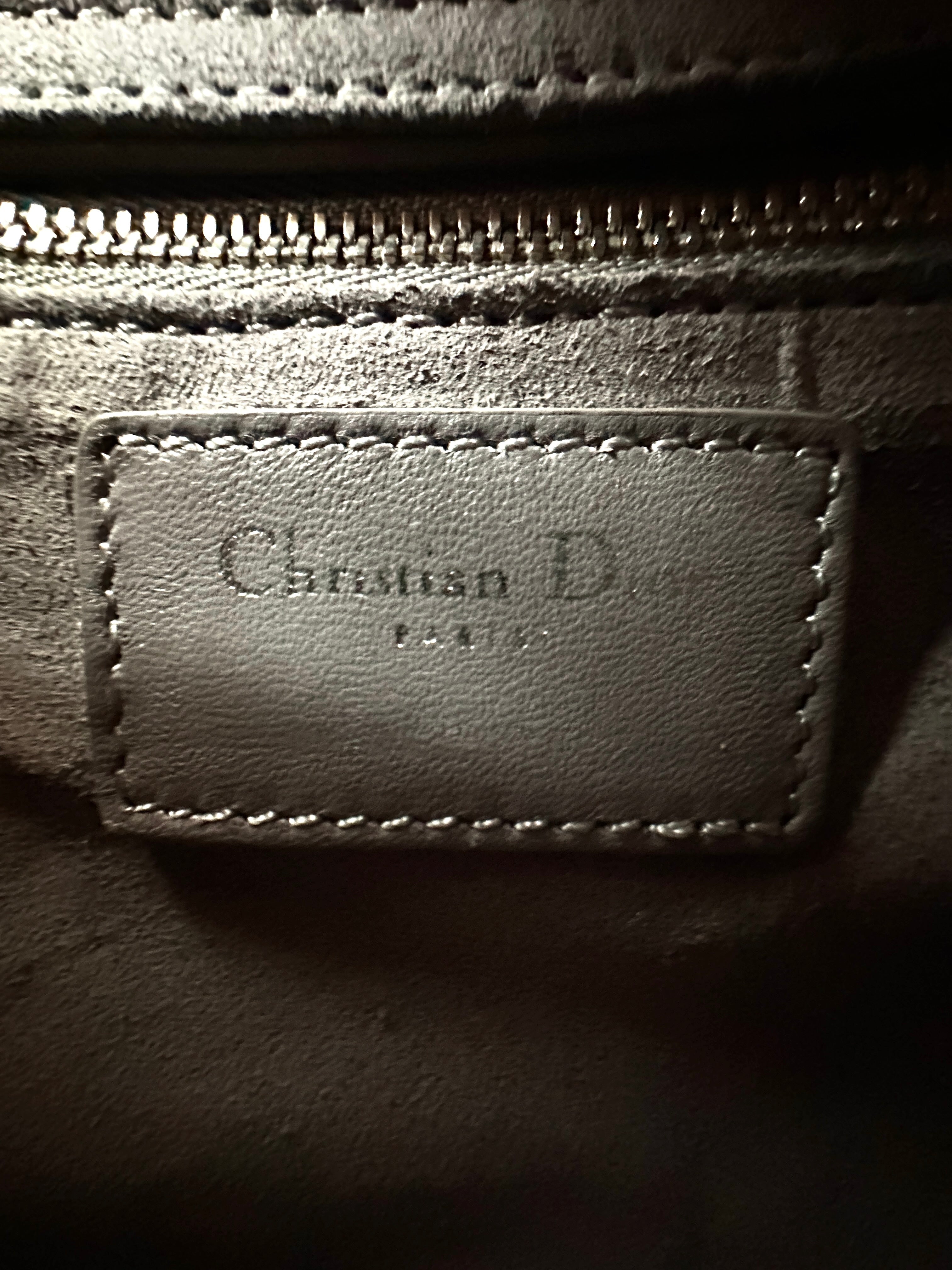 Christian Dior Lady Dior Grey Cannage Leather Handle Bag With Silver Charms DR702