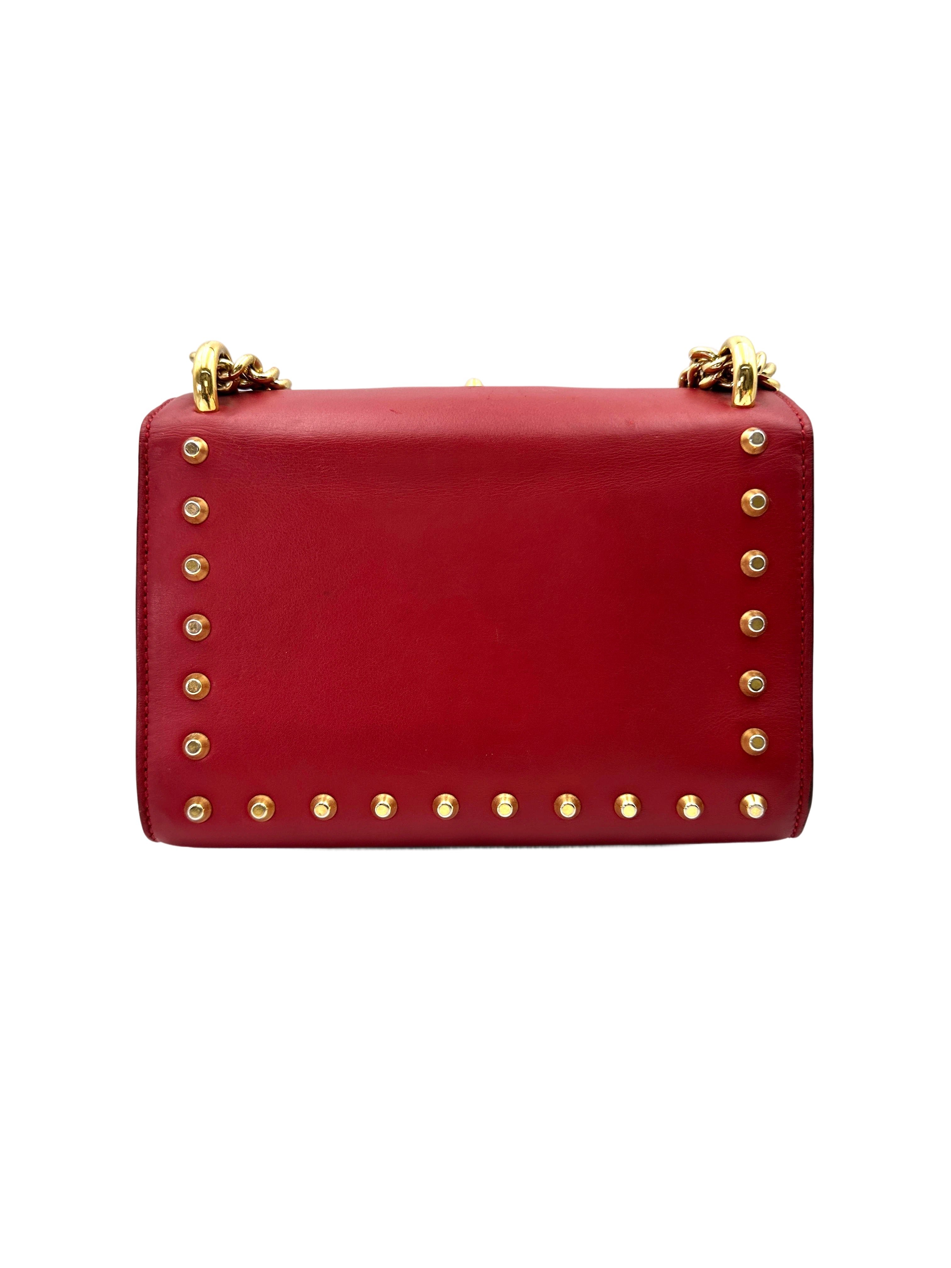 Gucci Padlock Red Pearl Studded Leather Chain Bag With Gold Hardware GG894