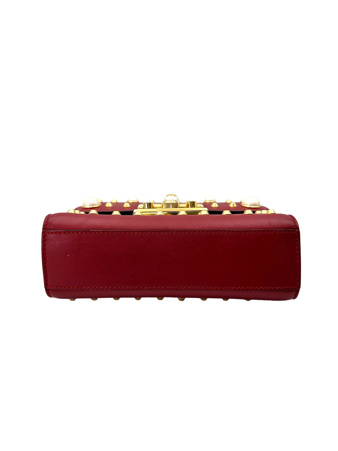 Gucci Padlock Red Pearl Studded Leather Chain Bag With Gold Hardware GG894