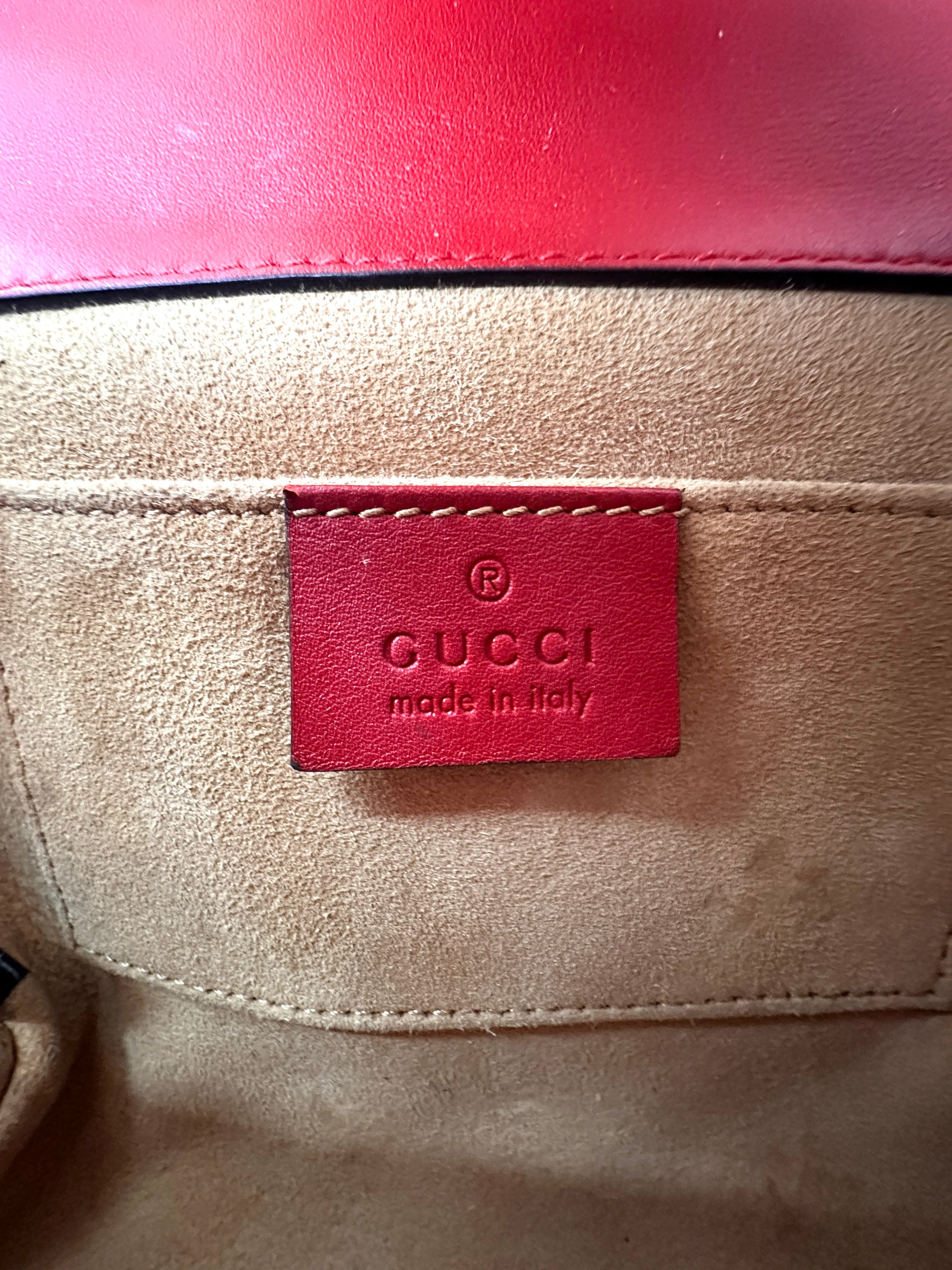 Gucci Padlock Red Pearl Studded Leather Chain Bag With Gold Hardware GG894