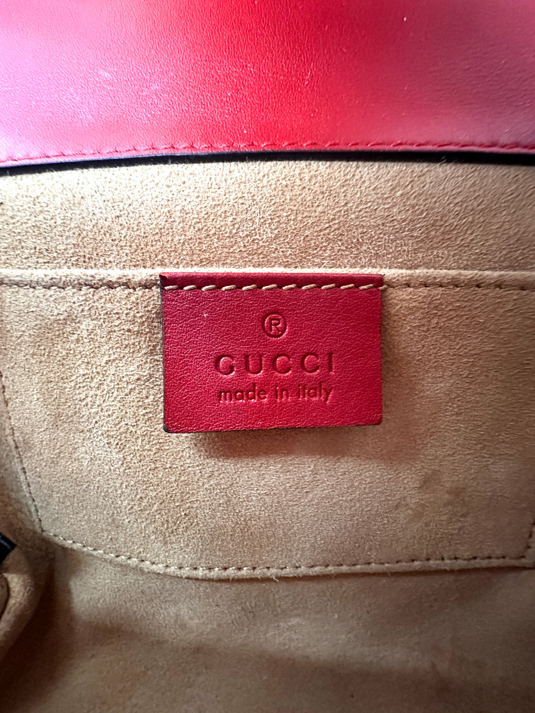 Gucci Padlock Red Pearl Studded Leather Chain Bag With Gold Hardware GG894
