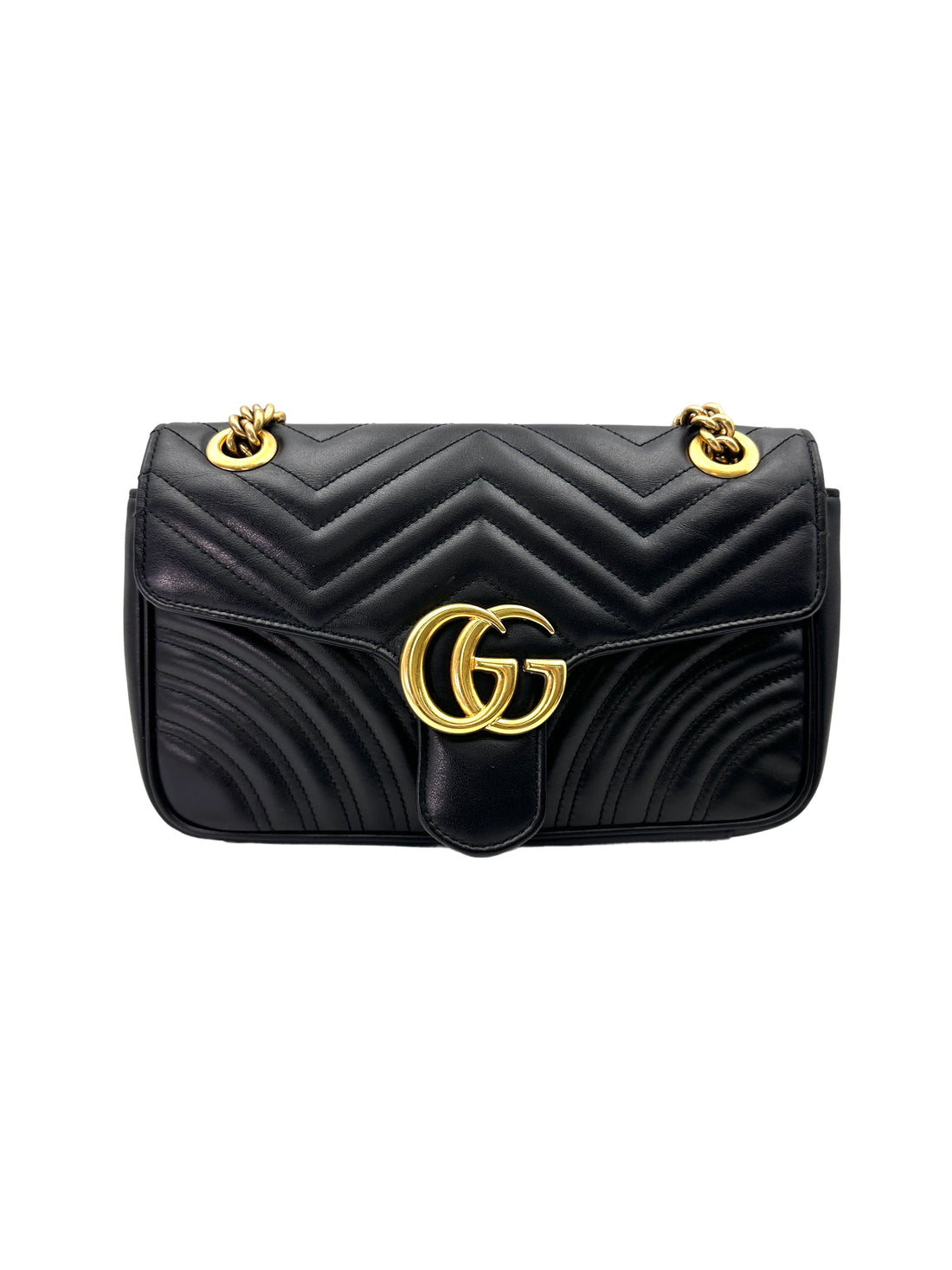 Gucci GG Marmont Black Chevron Quilted Leather Chain Shoulder Bag GG895