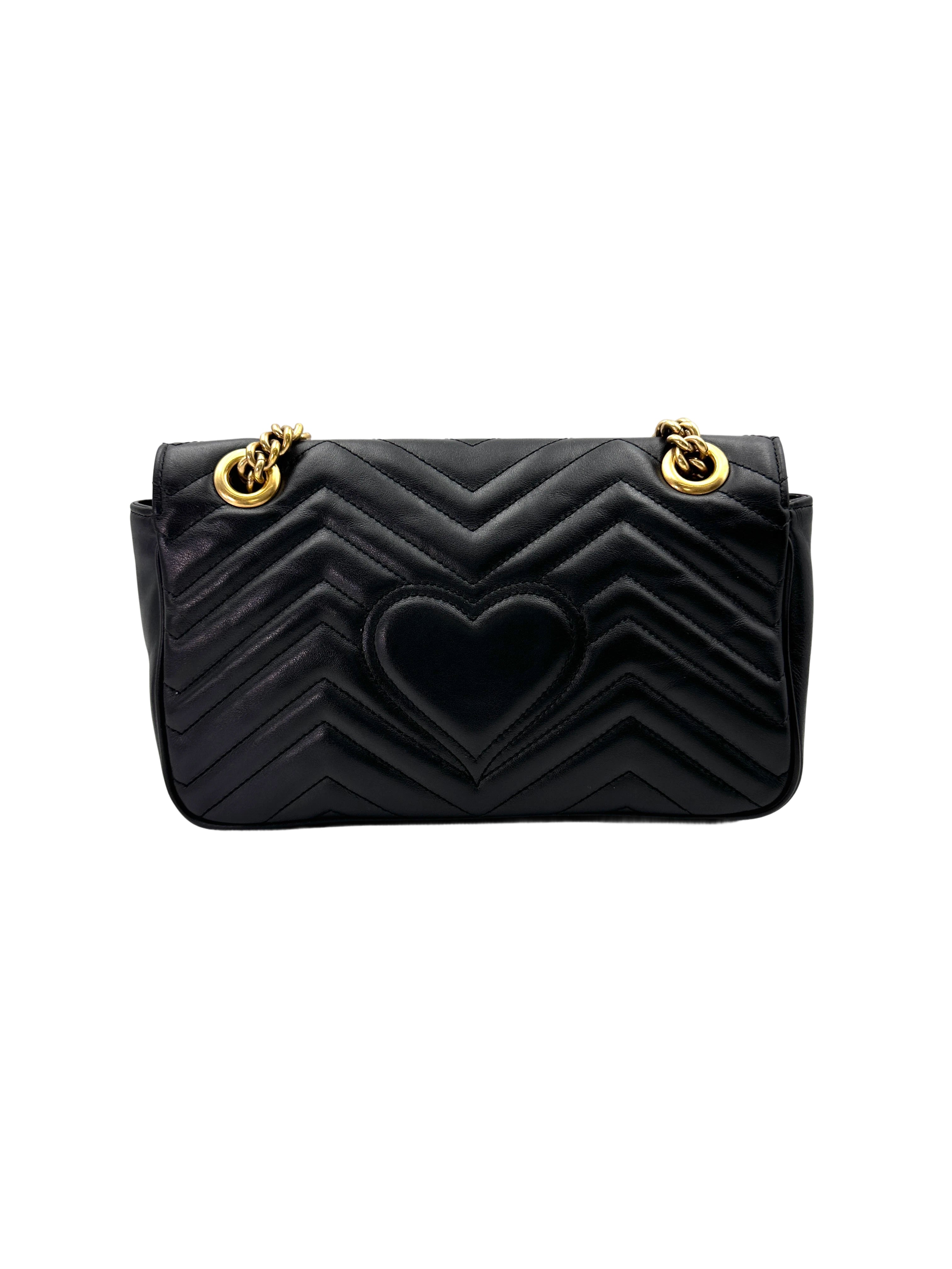 Gucci GG Marmont Black Chevron Quilted Leather Chain Shoulder Bag GG895