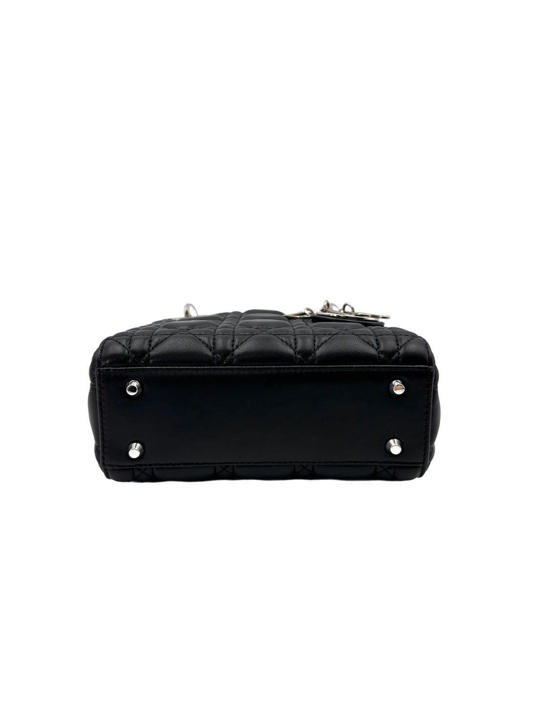 Christian Dior Lady Dior Black Cannage Leather Handle Bag With Silver Charms DR708