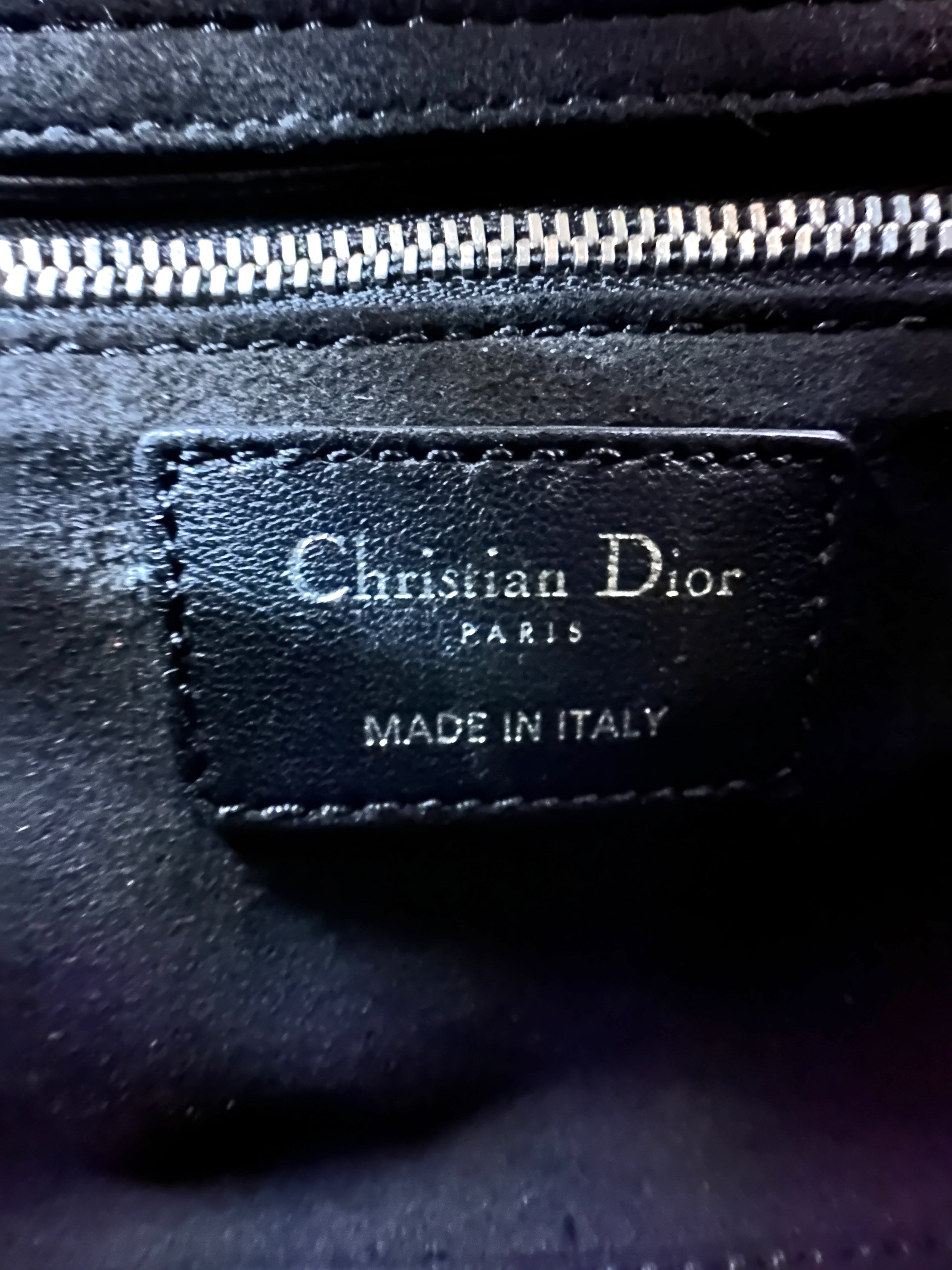 Christian Dior Lady Dior Black Cannage Leather Handle Bag With Silver Charms DR708