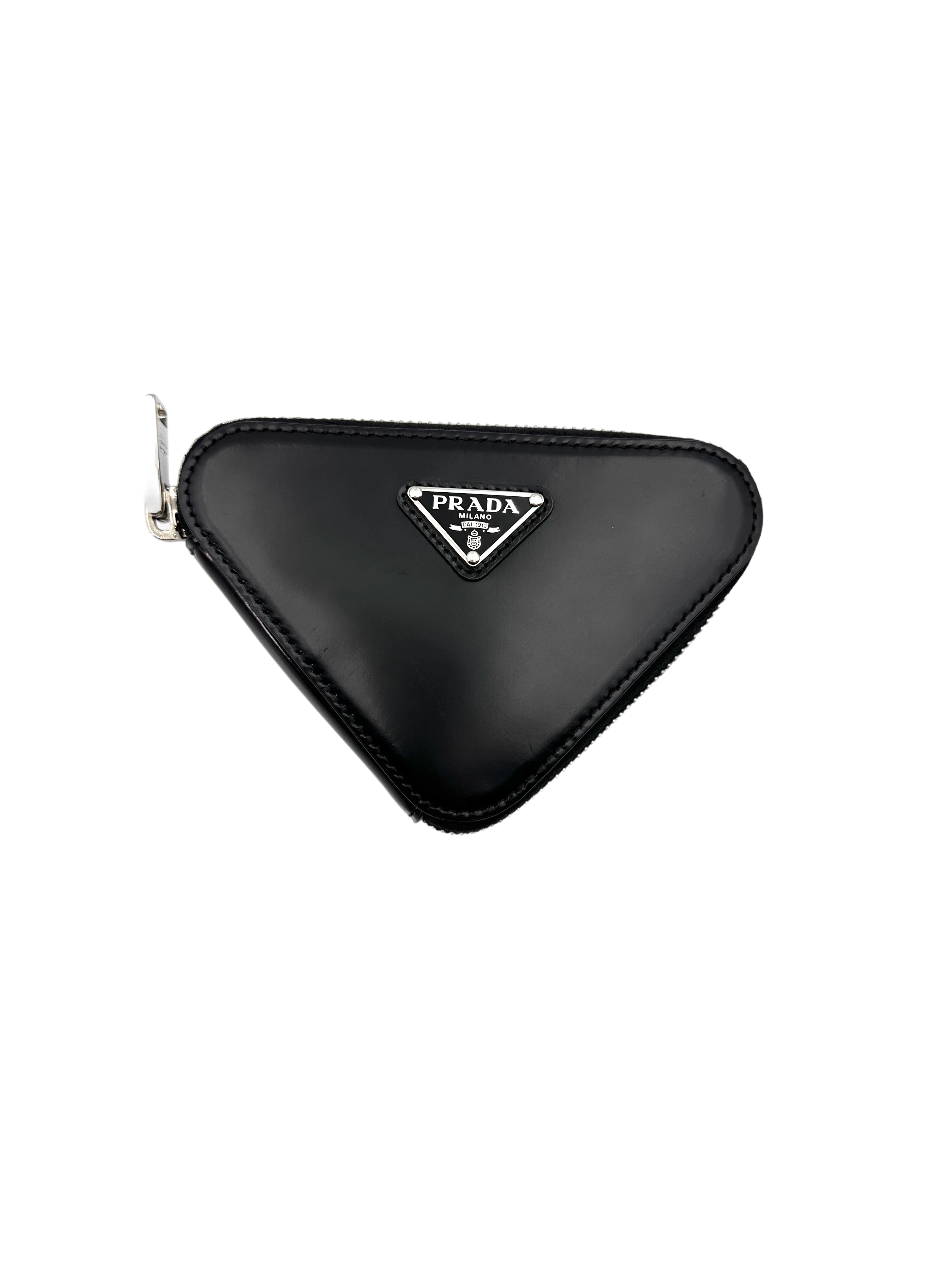 Prada Triangle Black Leather Pouch PR295
