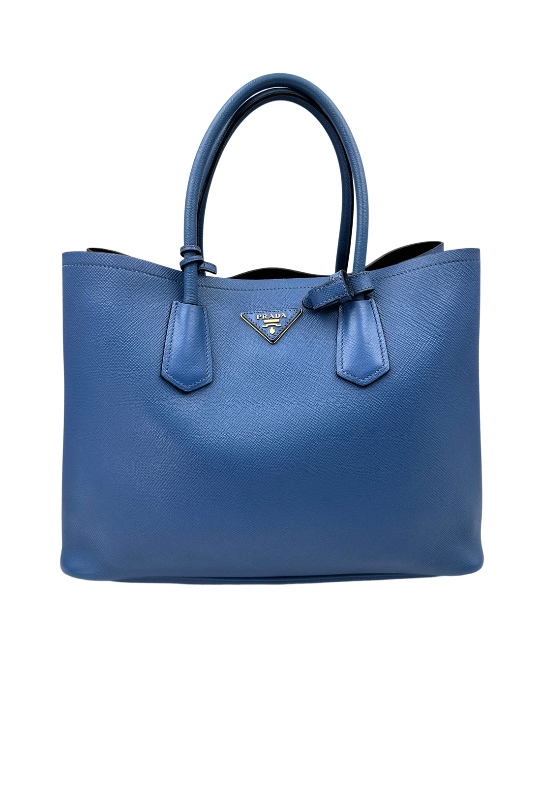 Prada Double Blue Saffiano Cuir Leather Handle Bag PR294