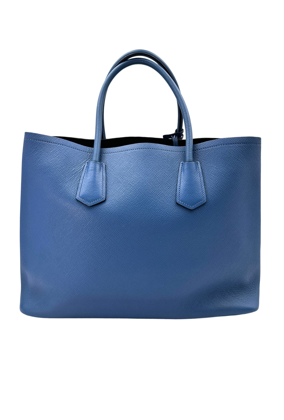 Prada Double Blue Saffiano Cuir Leather Handle Bag PR294