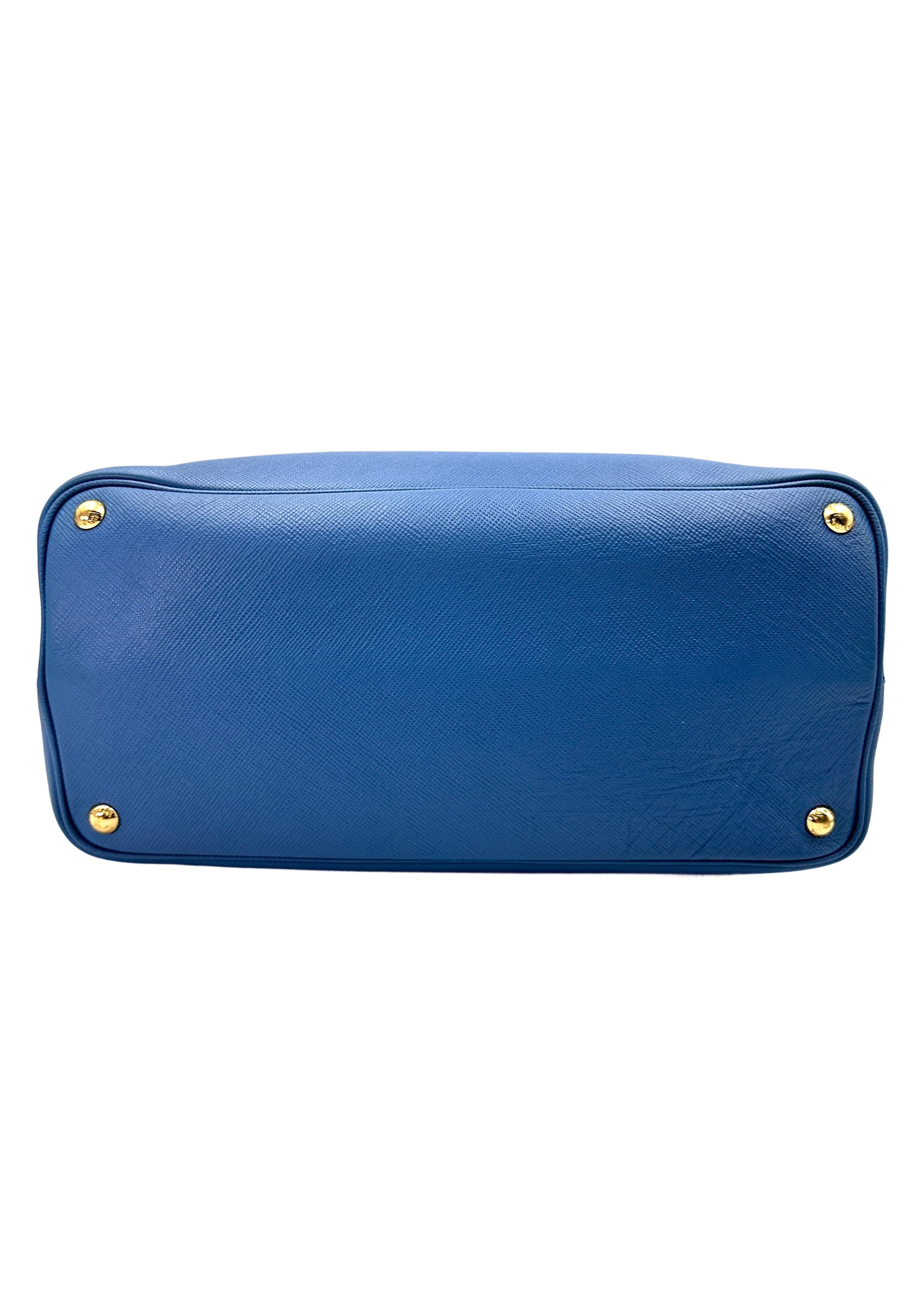 Prada Double Blue Saffiano Cuir Leather Handle Bag PR294