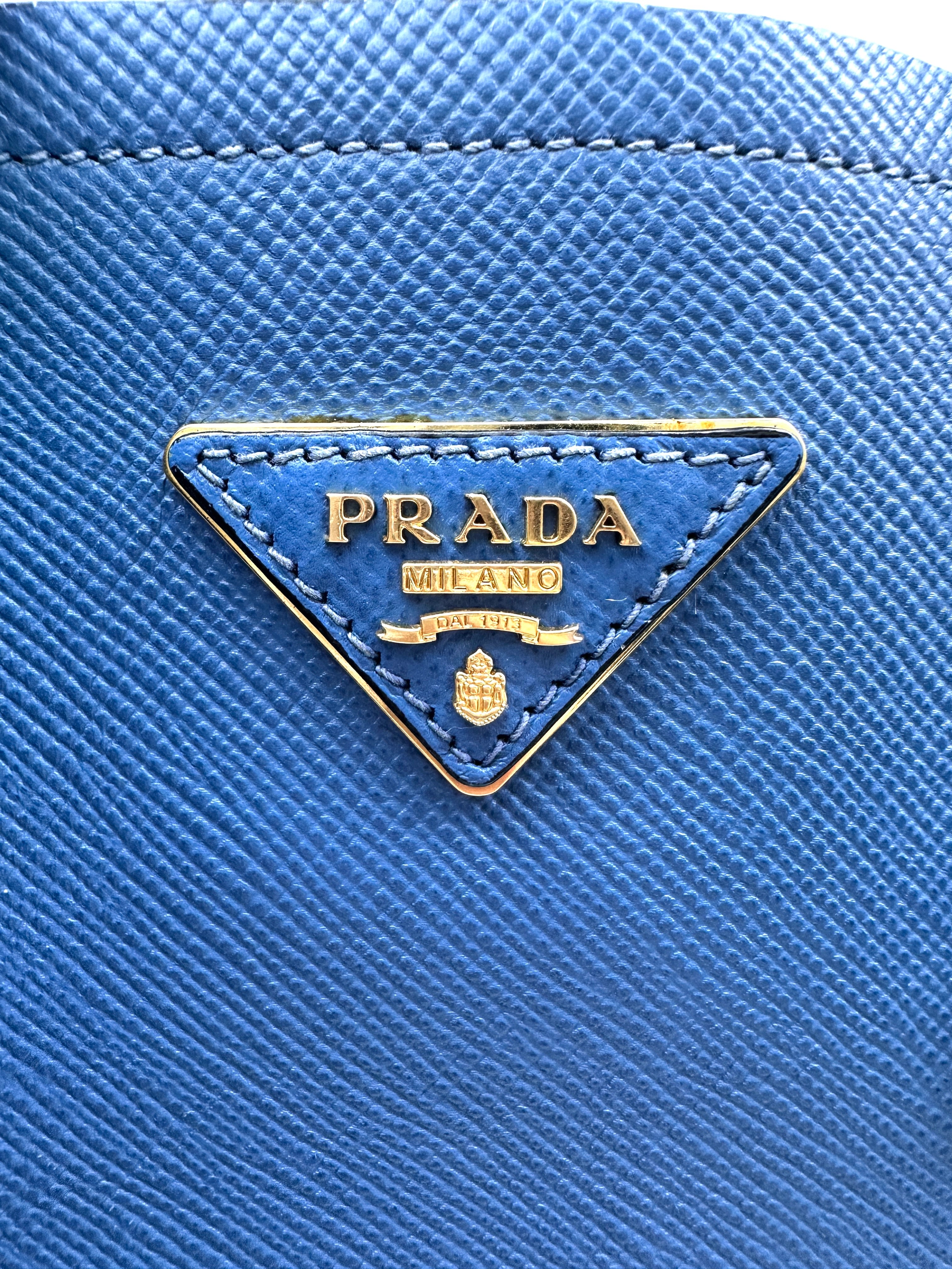Prada Double Blue Saffiano Cuir Leather Handle Bag PR294