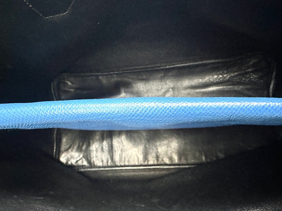 Prada Double Blue Saffiano Cuir Leather Handle Bag PR294