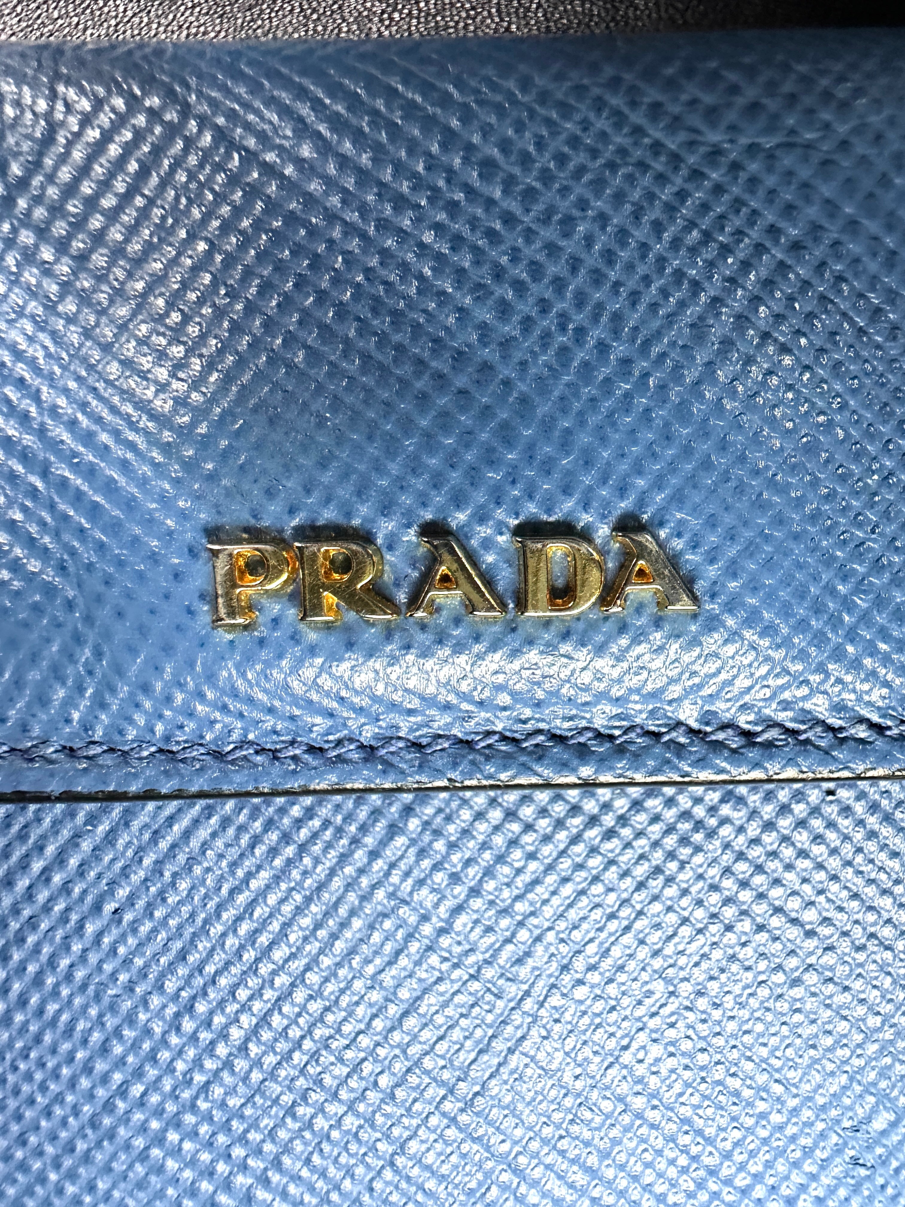 Prada Double Blue Saffiano Cuir Leather Handle Bag PR294