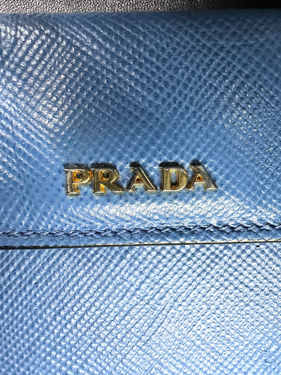 Prada Double Blue Saffiano Cuir Leather Handle Bag PR294