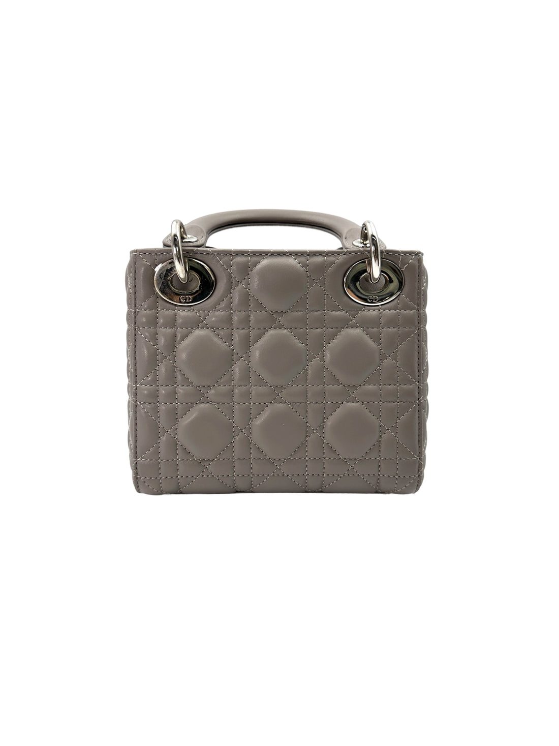 Christian Dior Lady Dior Grey Cannage Leather Handle Bag With Silver Charms DR709