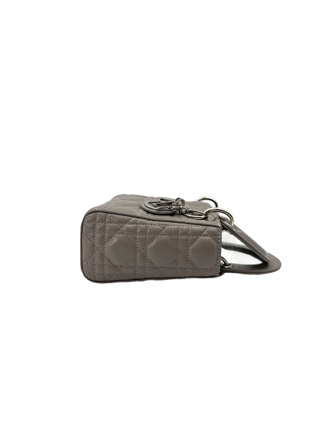 Christian Dior Lady Dior Grey Cannage Leather Handle Bag With Silver Charms DR709