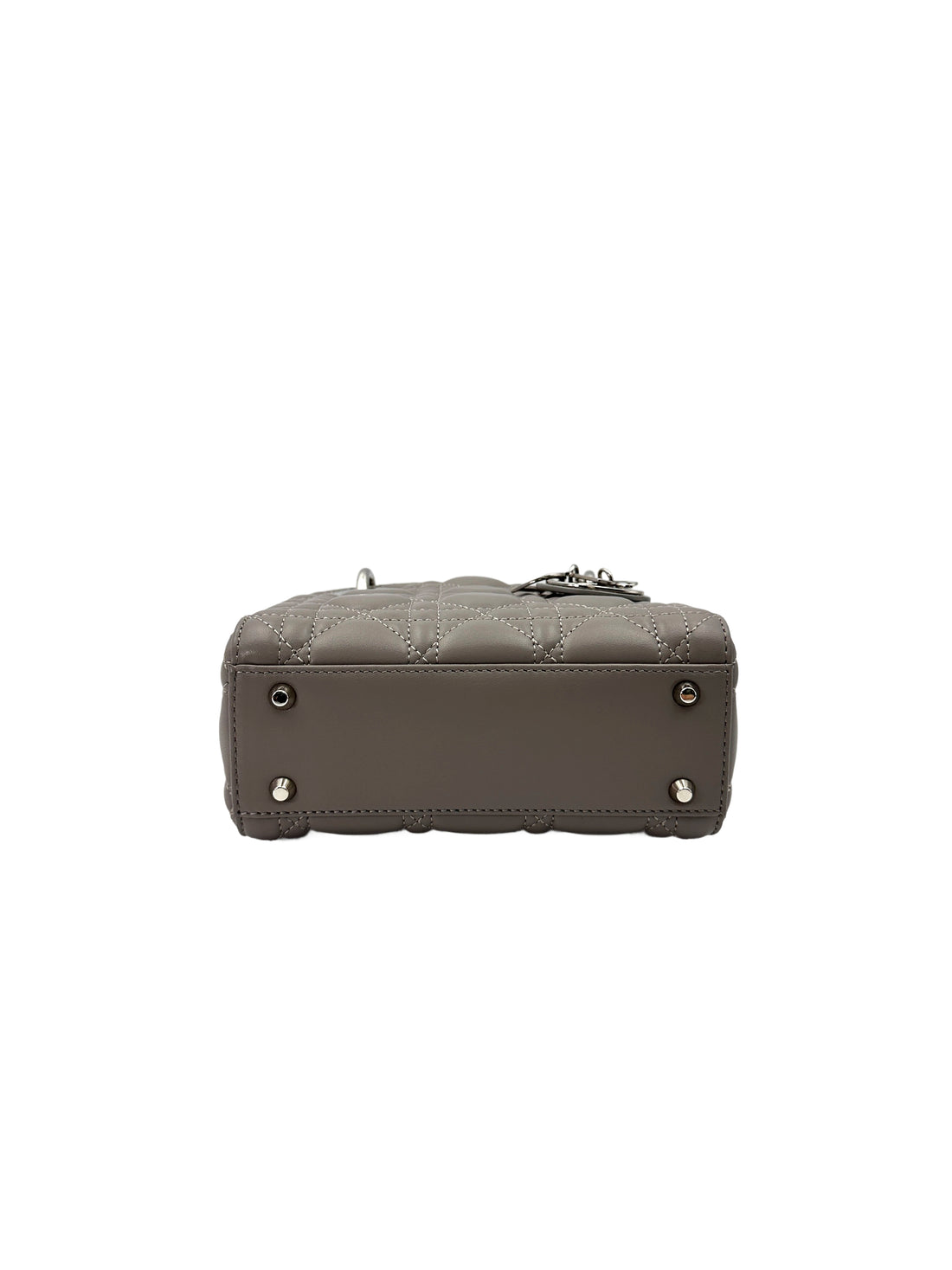 Christian Dior Lady Dior Grey Cannage Leather Handle Bag With Silver Charms DR709
