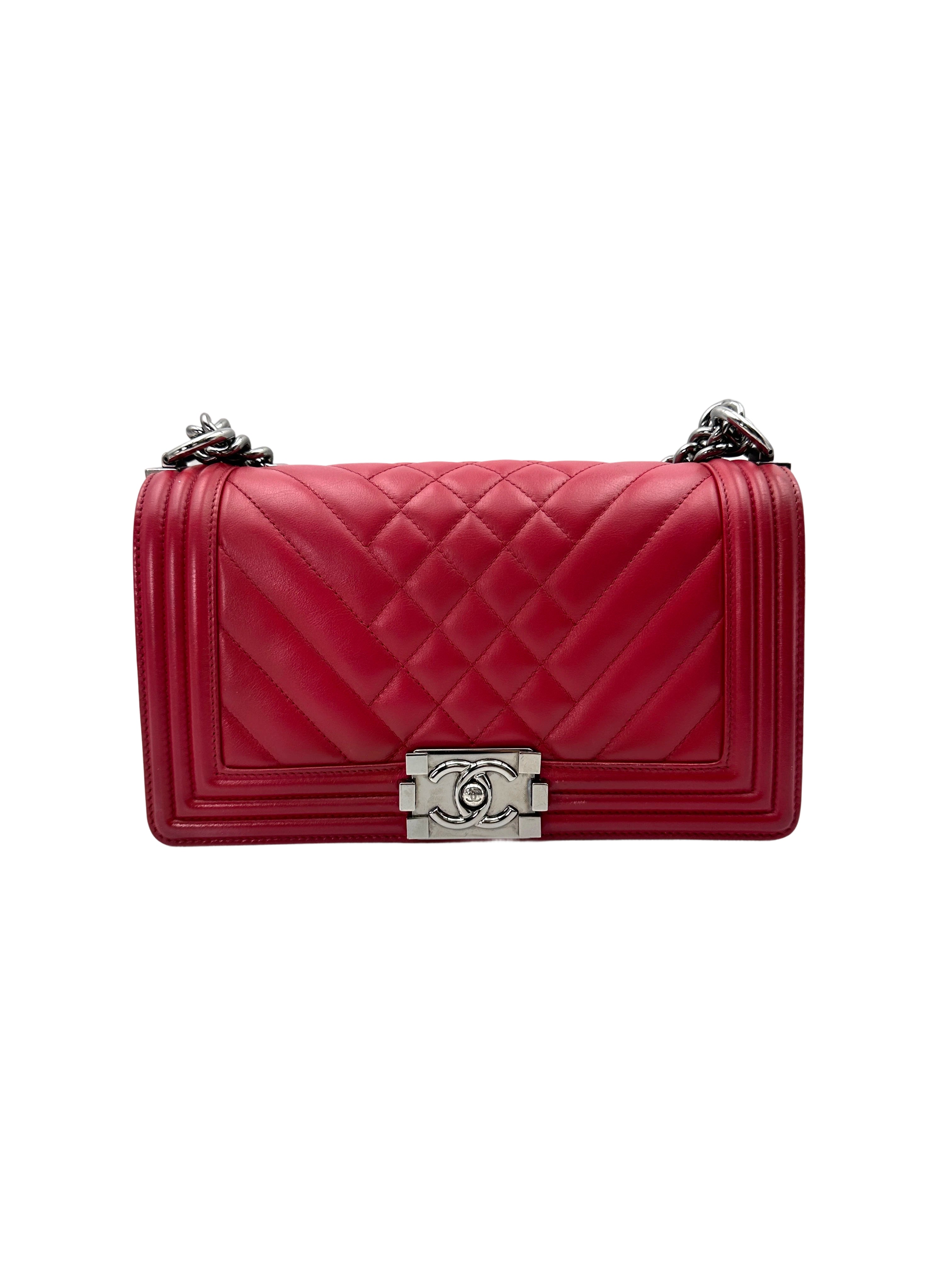 Chanel LeBoy Red Quilted Leather Flap Bag With Silver Buckle(19***99) CC1854