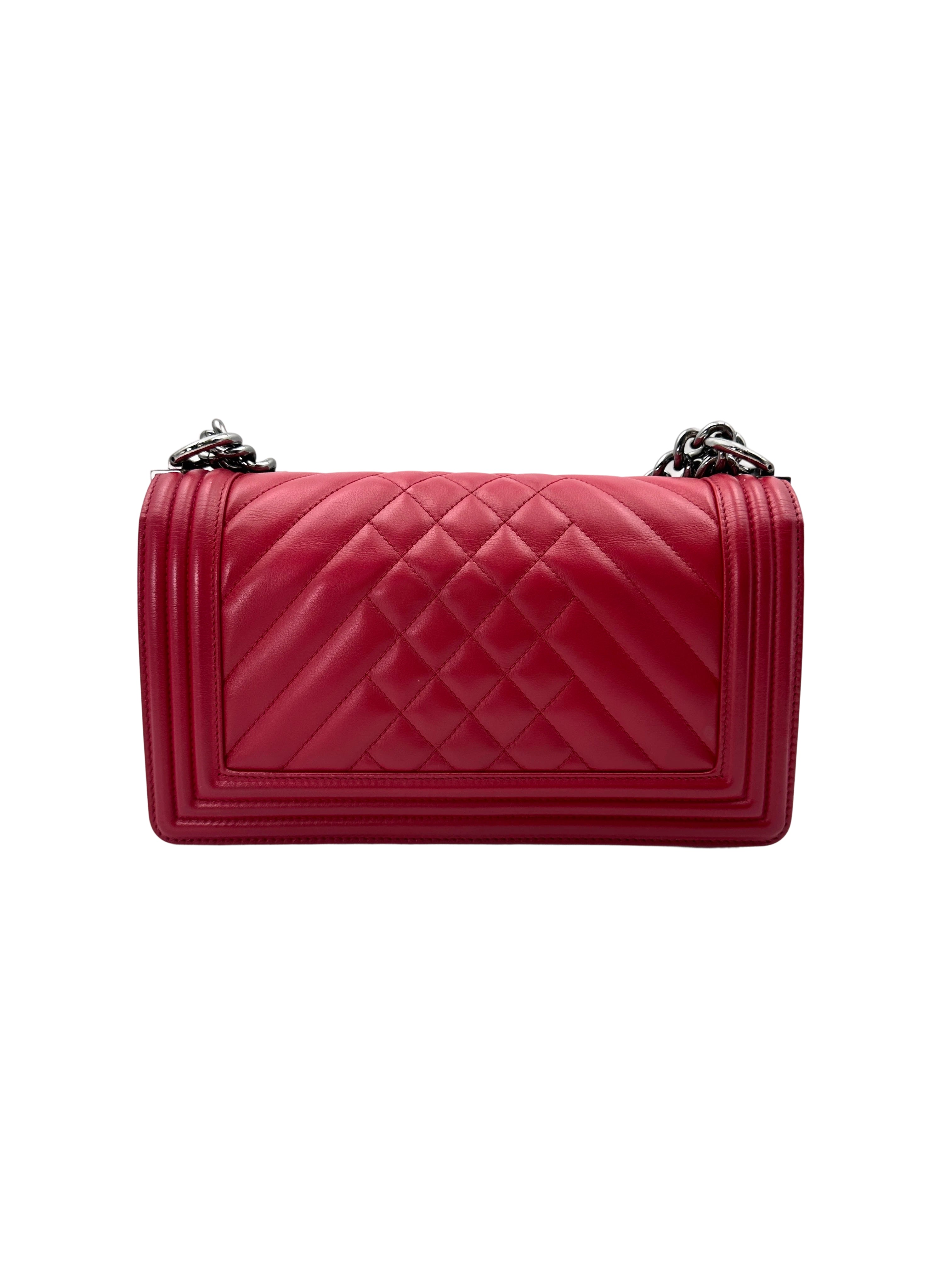 Chanel LeBoy Red Quilted Leather Flap Bag With Silver Buckle(19***99) CC1854