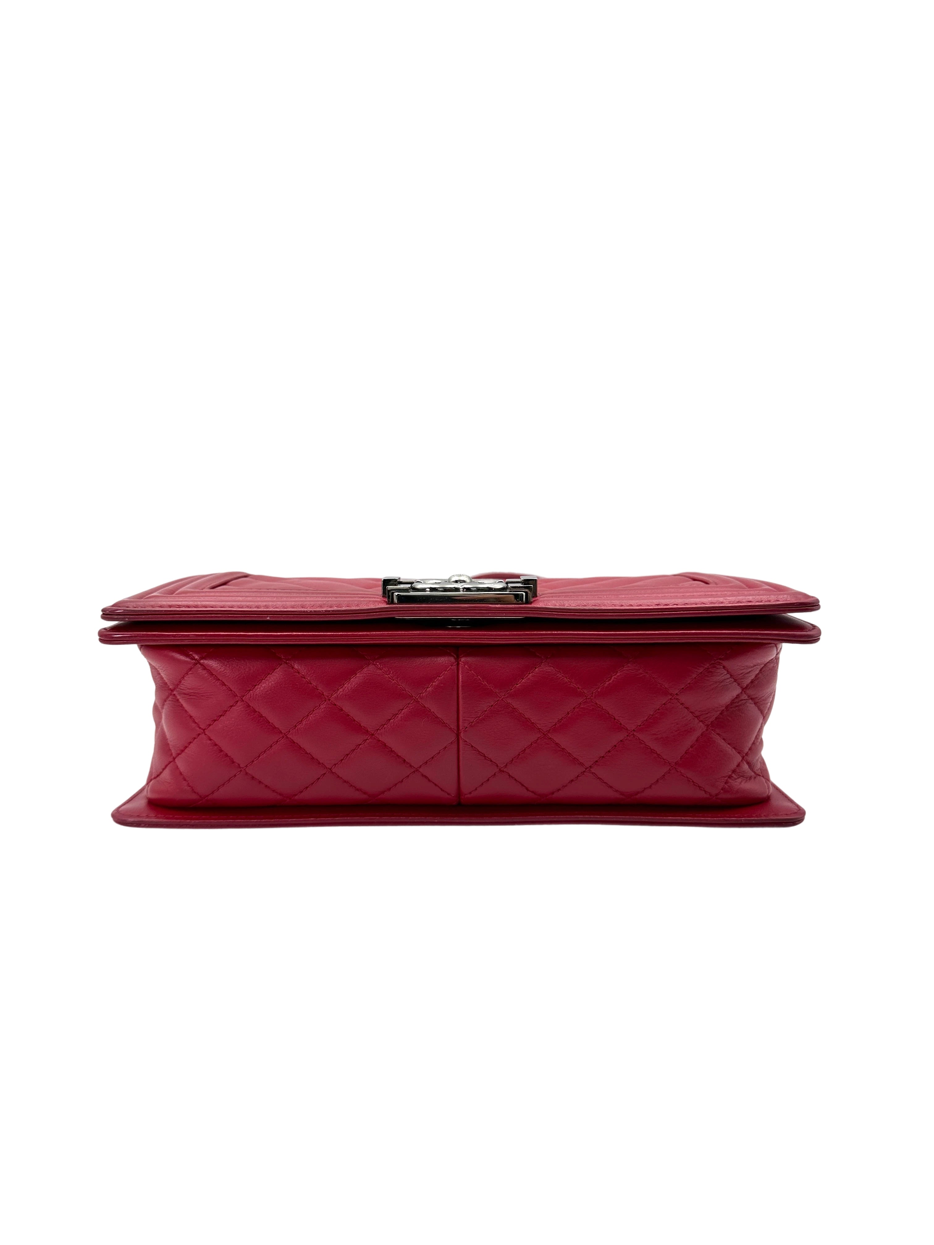 Chanel LeBoy Red Quilted Leather Flap Bag With Silver Buckle(19***99) CC1854