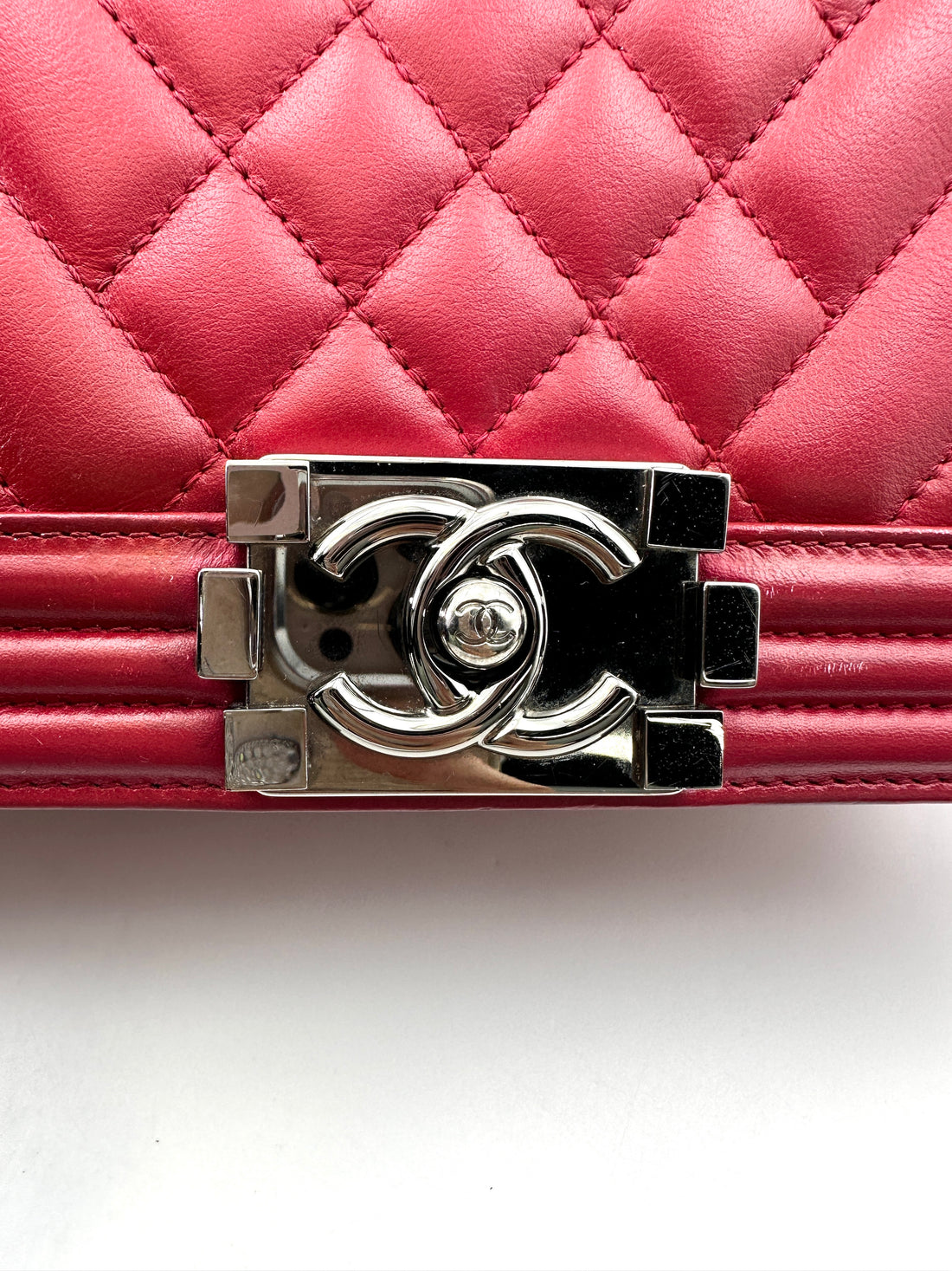 Chanel LeBoy Red Quilted Leather Flap Bag With Silver Buckle(19***99) CC1854