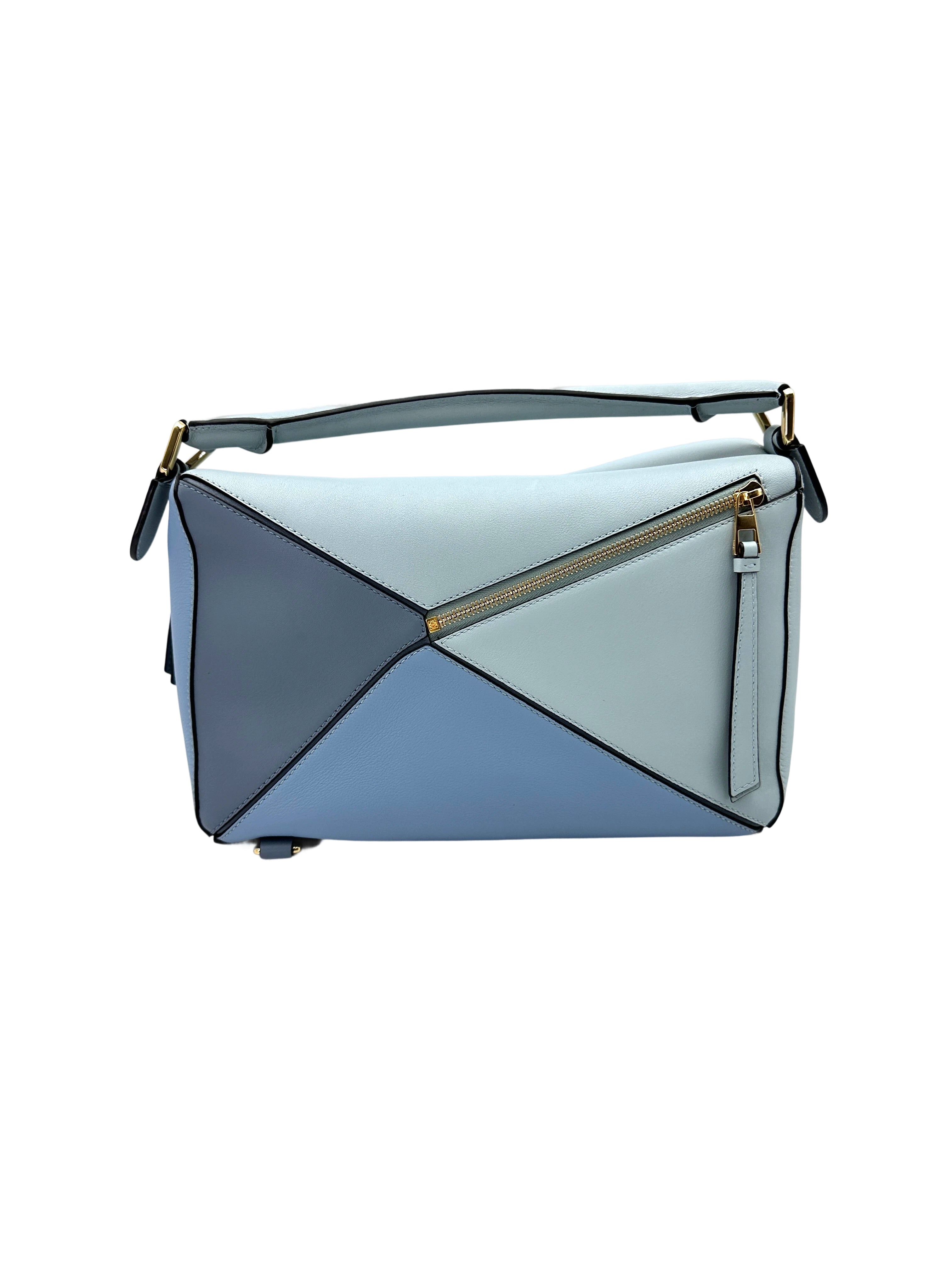 Loewe Puzzle Blue Leather Medium Size Shoulder Bag LW86-1