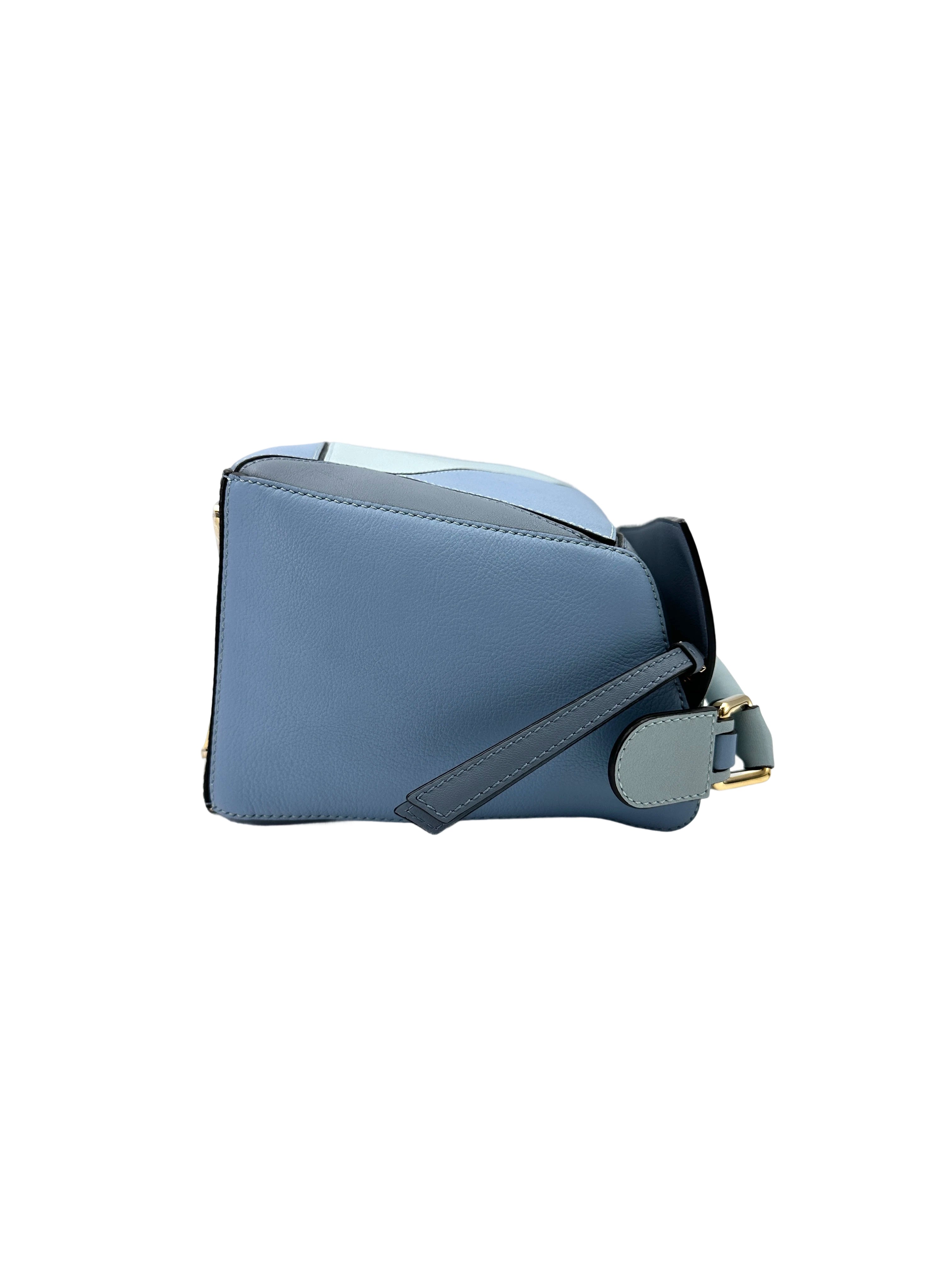 Loewe Puzzle Blue Leather Medium Size Shoulder Bag LW86-1