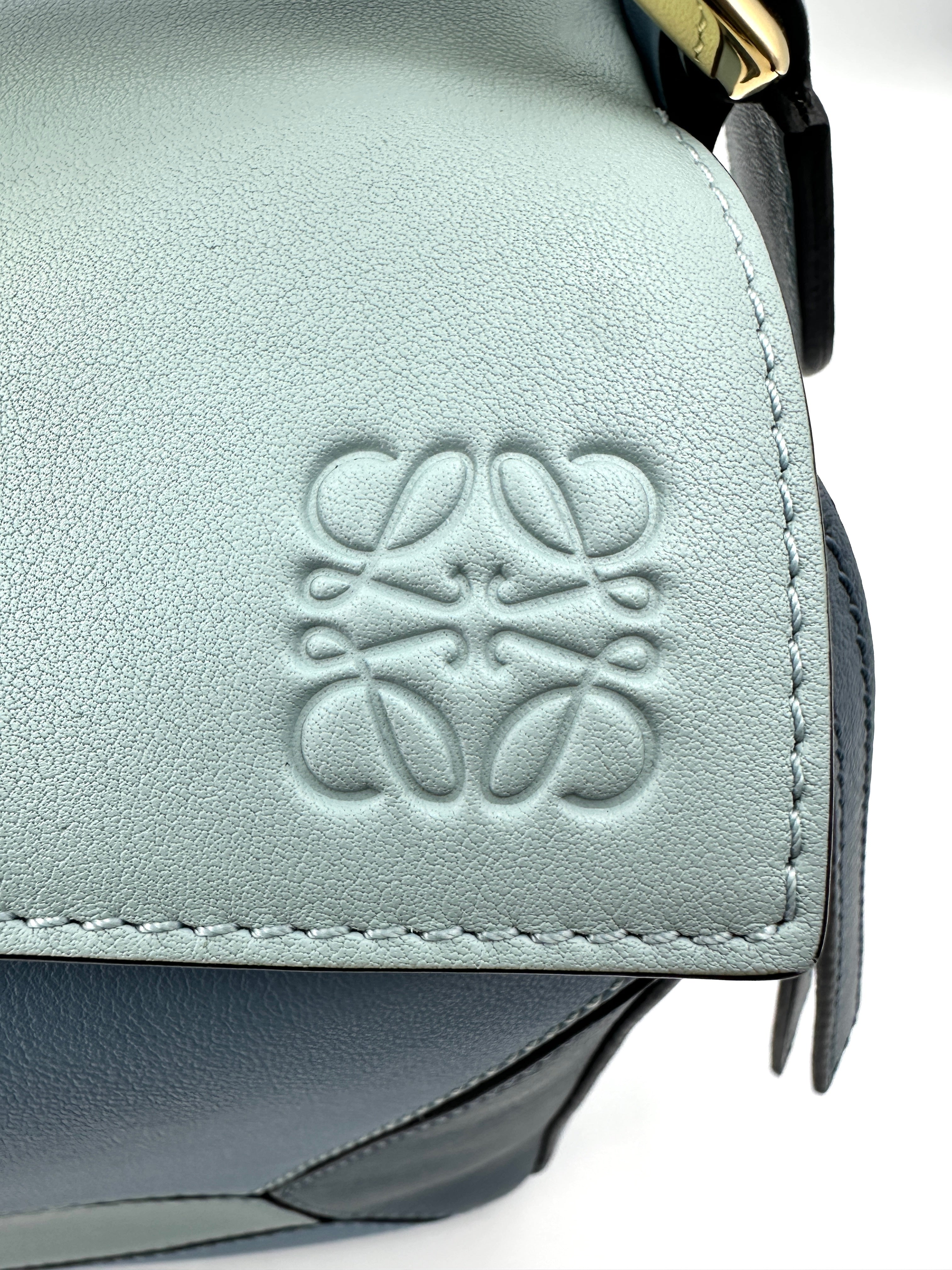 Loewe Puzzle Blue Leather Medium Size Shoulder Bag LW86-1