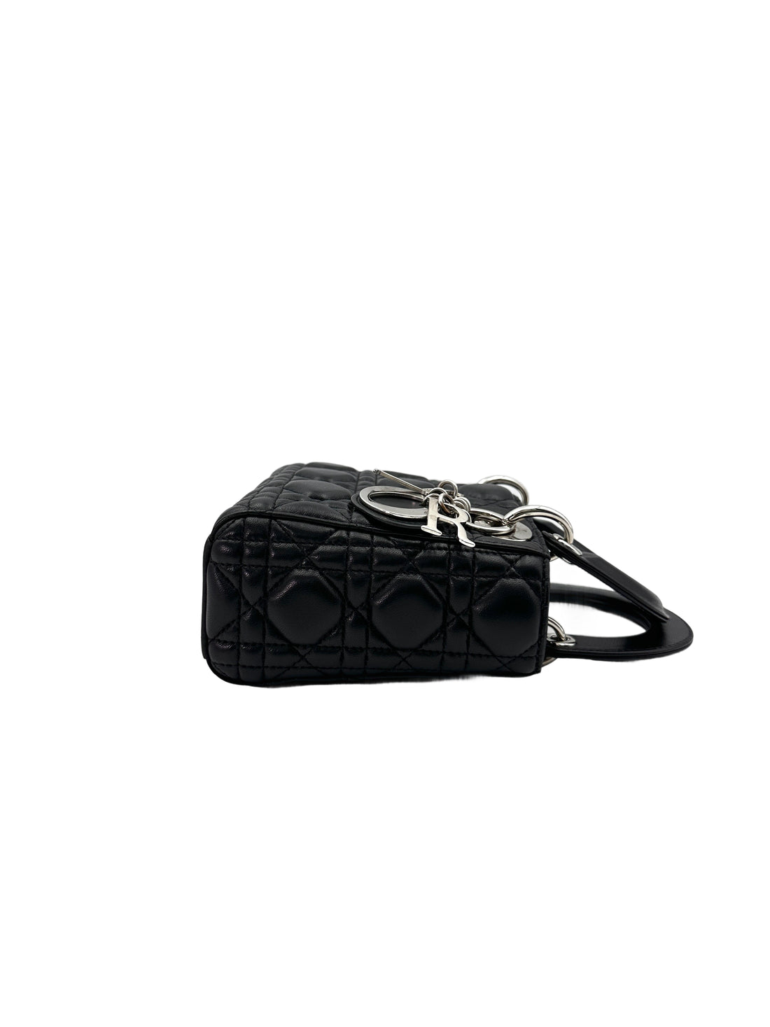 Christian Dior Lady Dior Black Cannage Leather Handle Bag With Silver Charms DR710