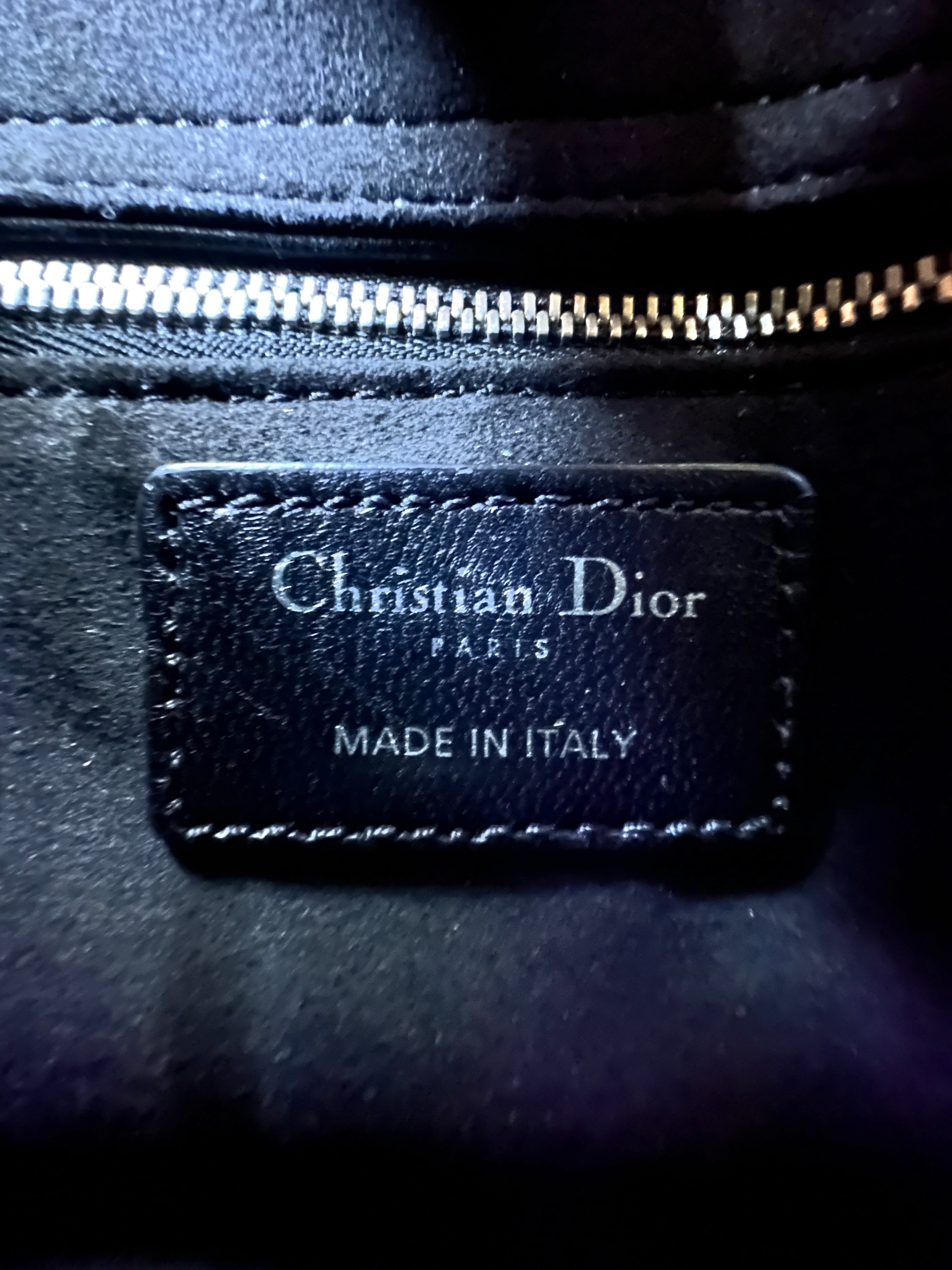 Christian Dior Lady Dior Black Cannage Leather Handle Bag With Silver Charms DR710