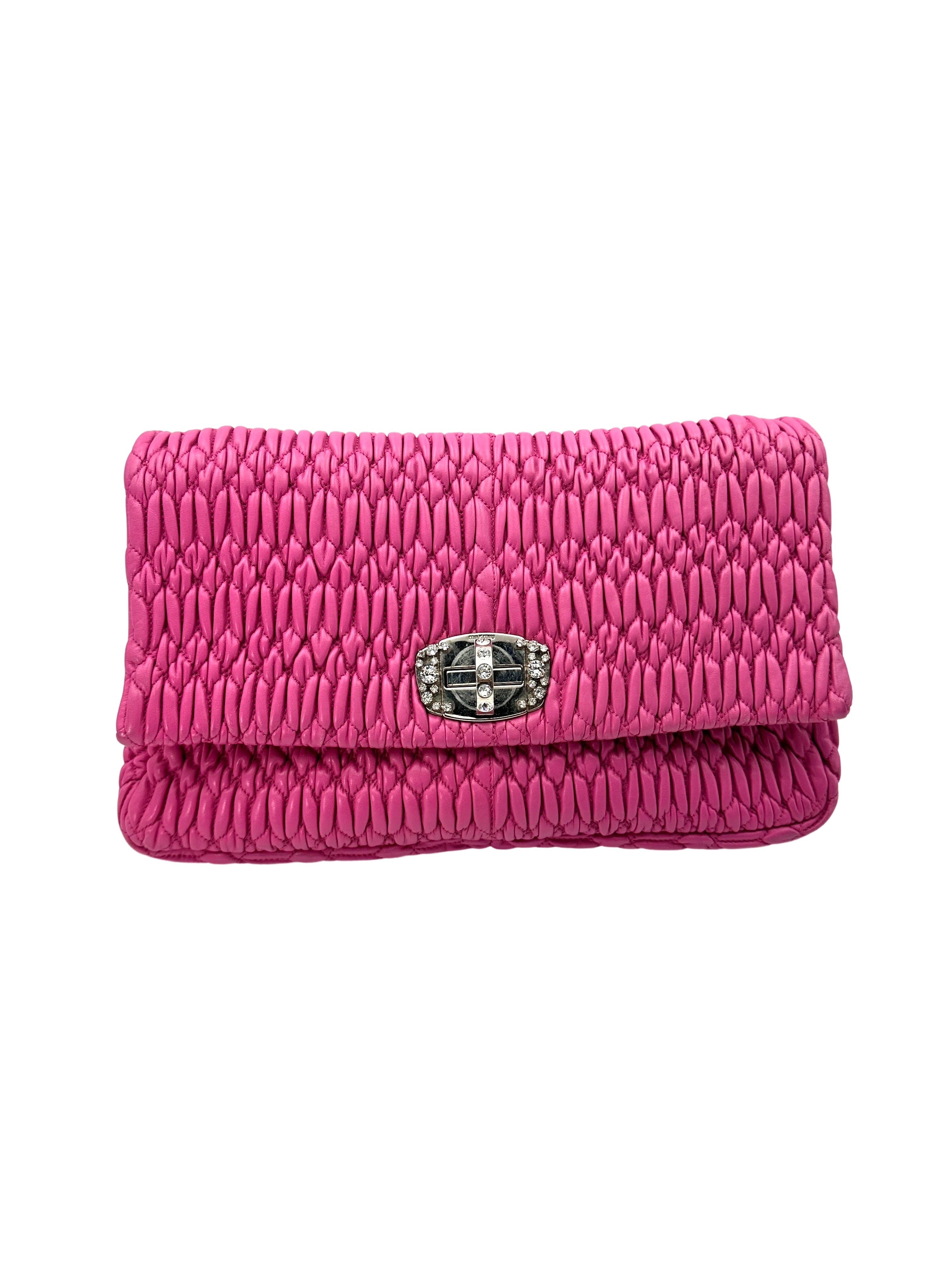 Miu Miu Pink Nappa Leather Crystal Cloquet Shoulder Bag MM34