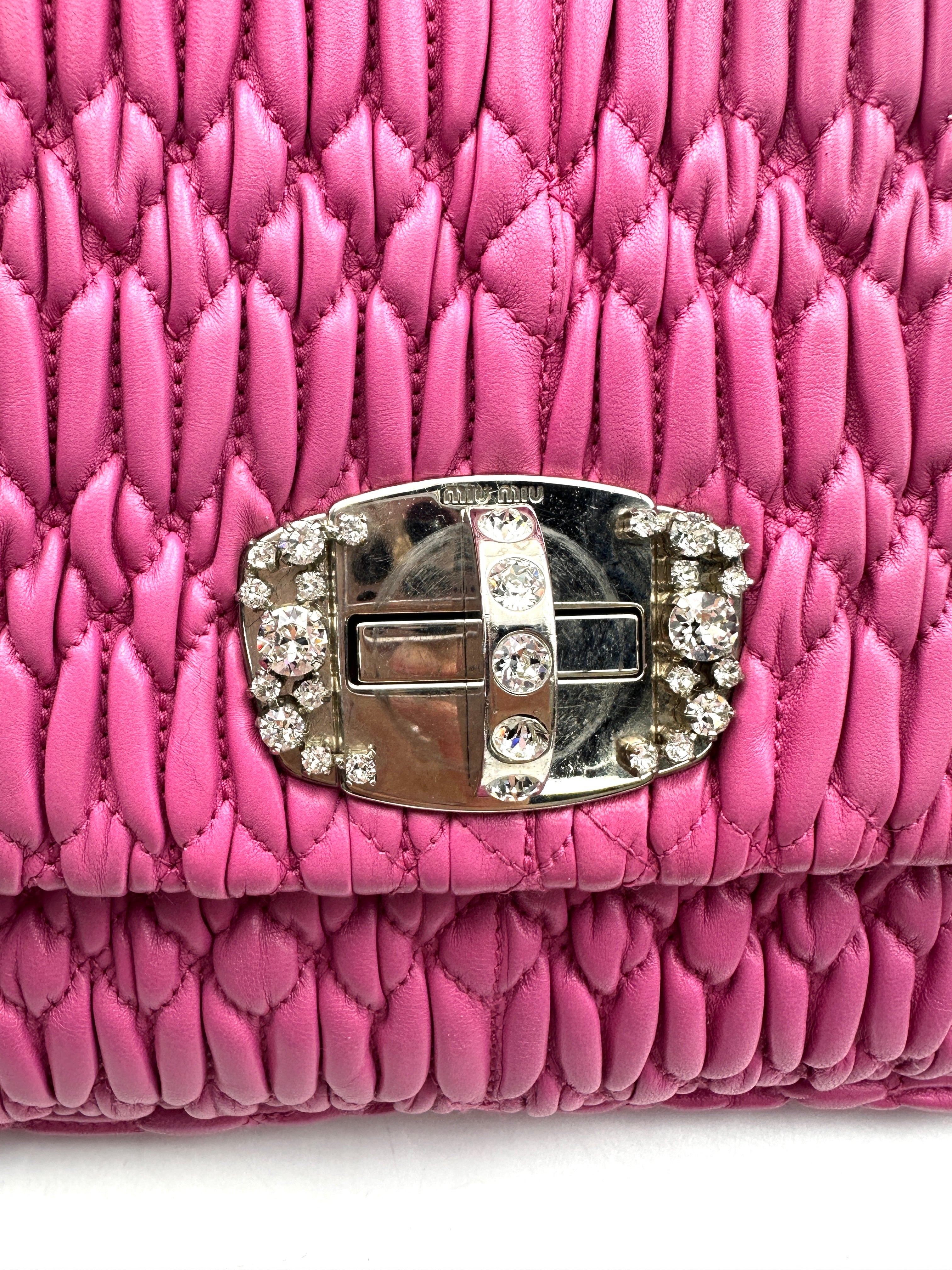 Miu Miu Pink Nappa Leather Crystal Cloquet Shoulder Bag MM34