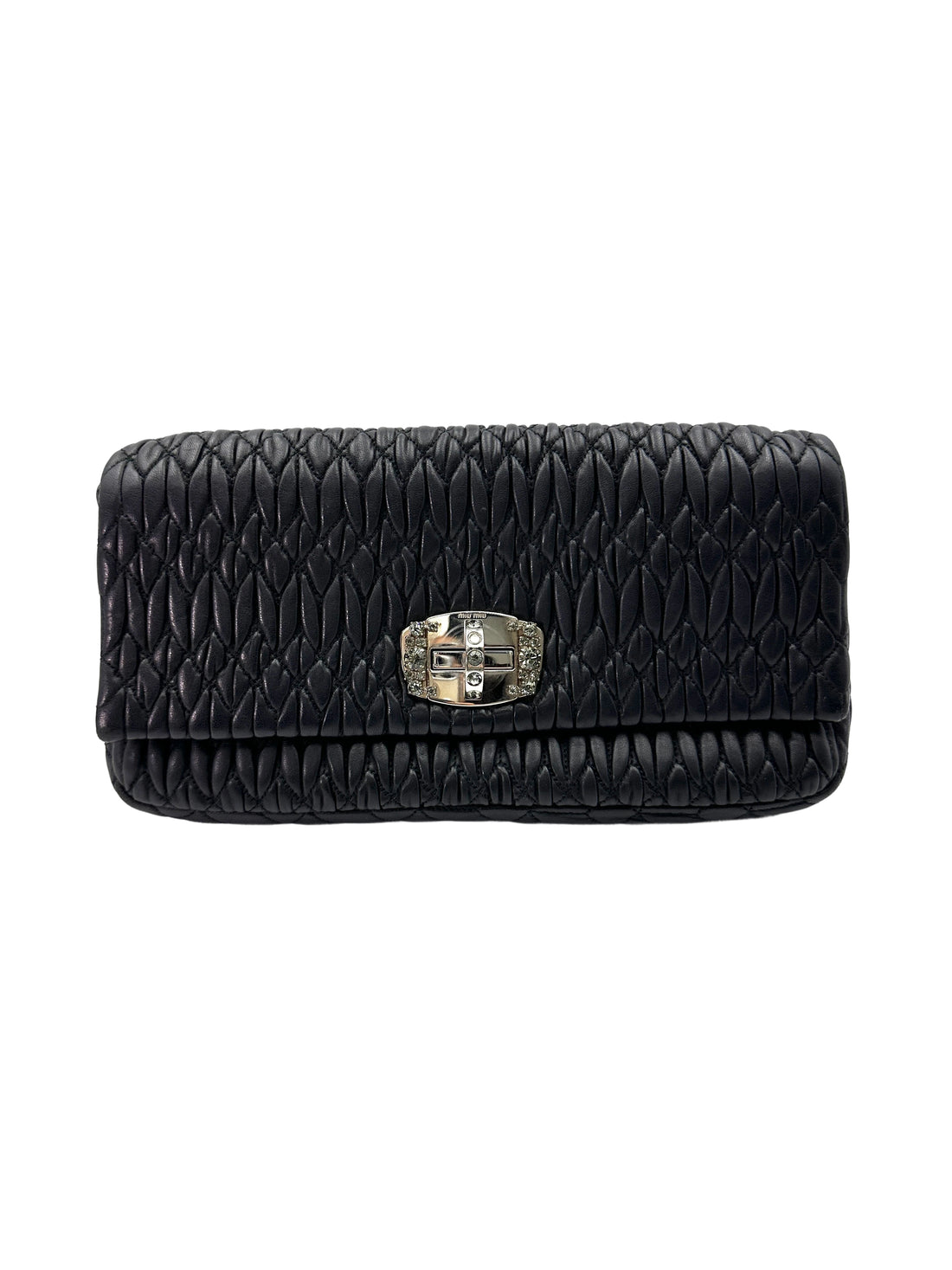 Miu Miu Black Nappa Leather Crystal Cloquet Shoulder Bag MM33