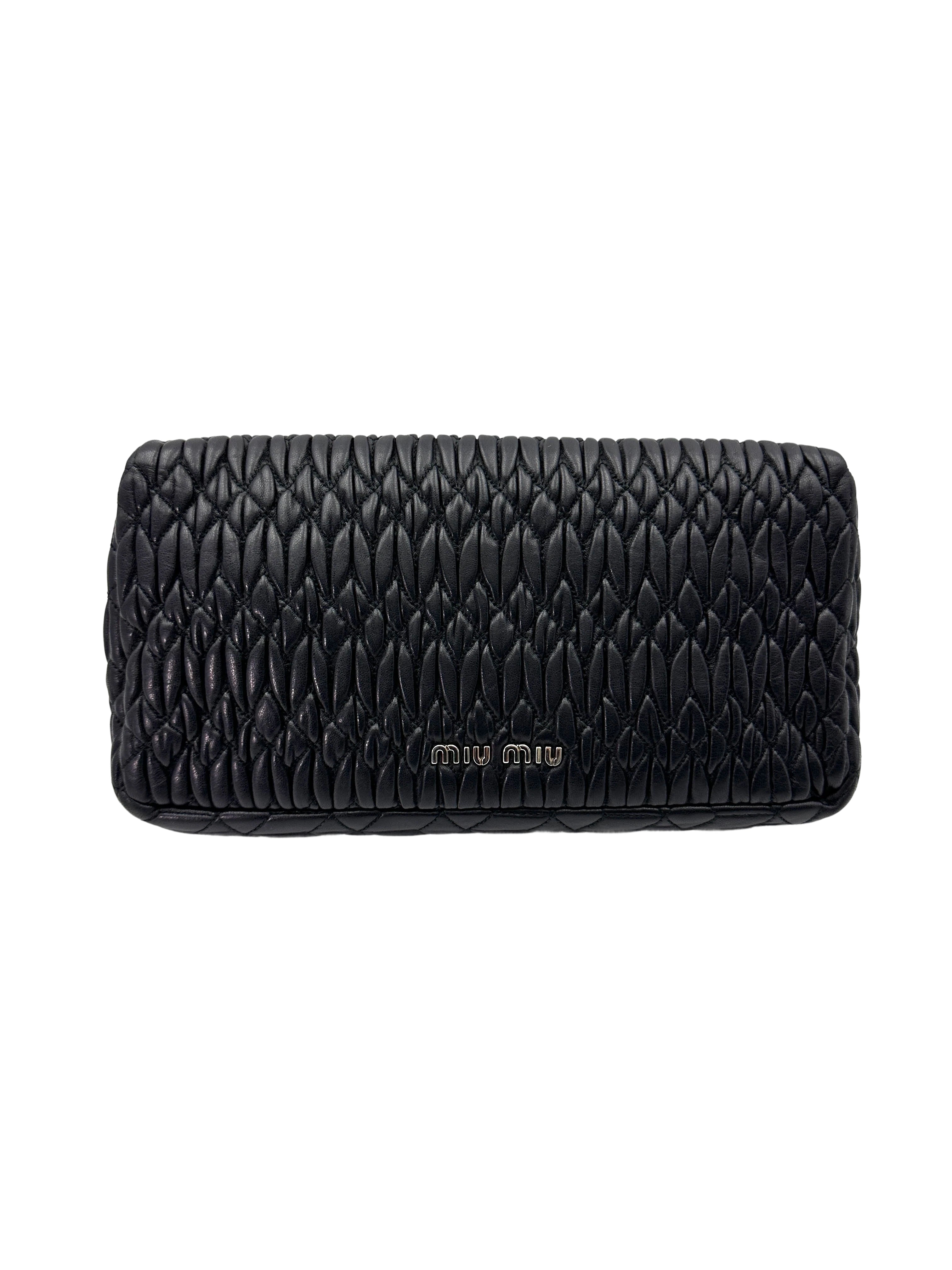 Miu Miu Black Nappa Leather Crystal Cloquet Shoulder Bag MM33