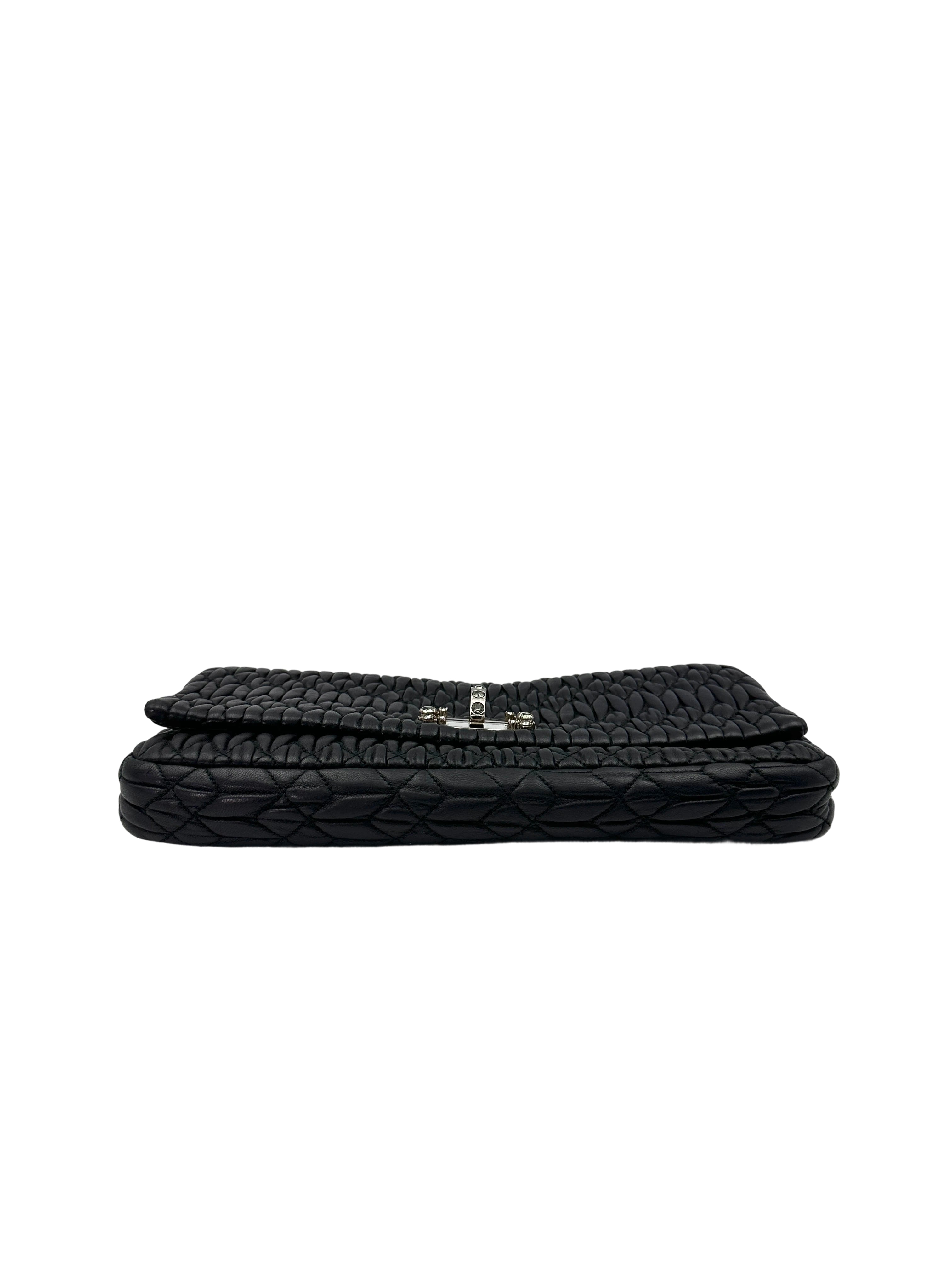 Miu Miu Black Nappa Leather Crystal Cloquet Shoulder Bag MM33