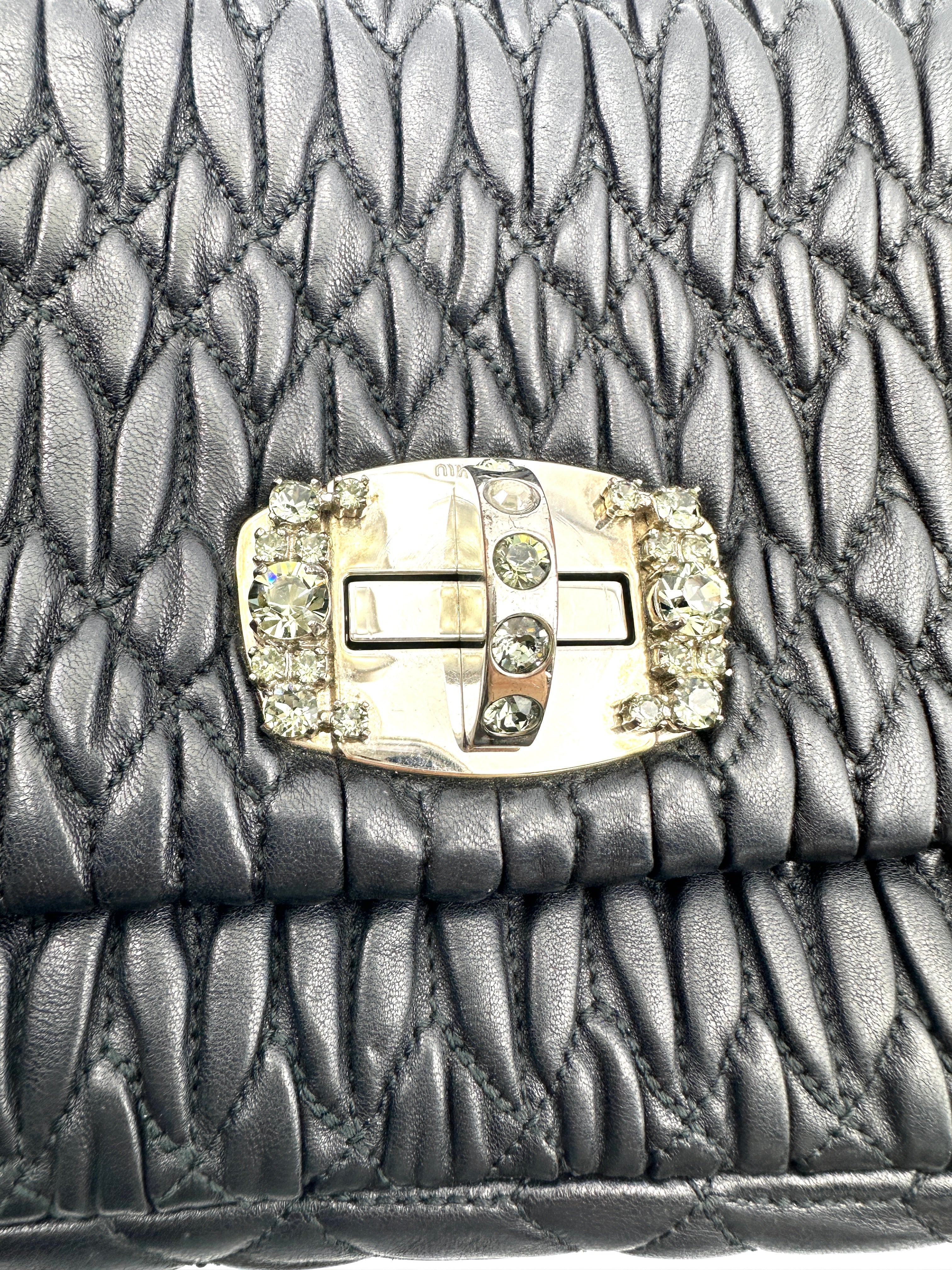 Miu Miu Black Nappa Leather Crystal Cloquet Shoulder Bag MM33