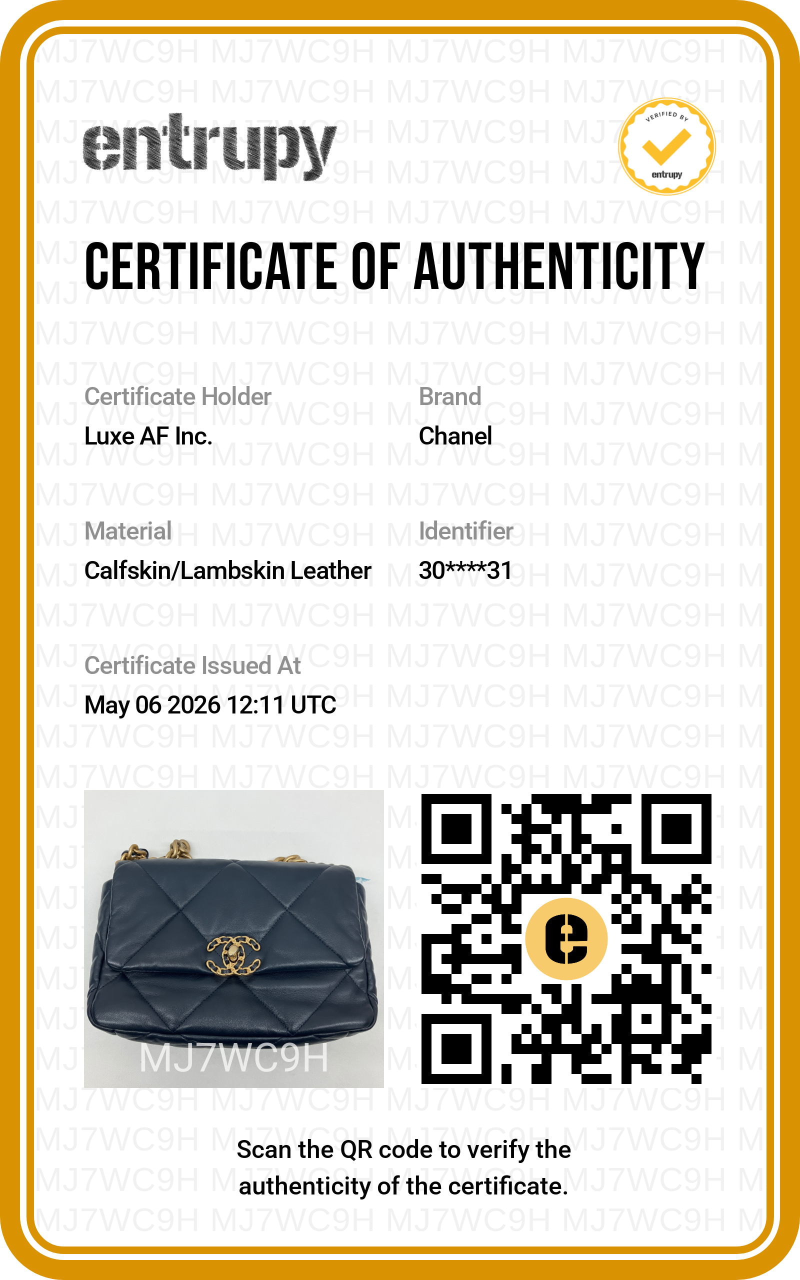 Chanel 19Bag Navy Quilted Leather Flap Bag With Gold Hardware(30***31) CC1867